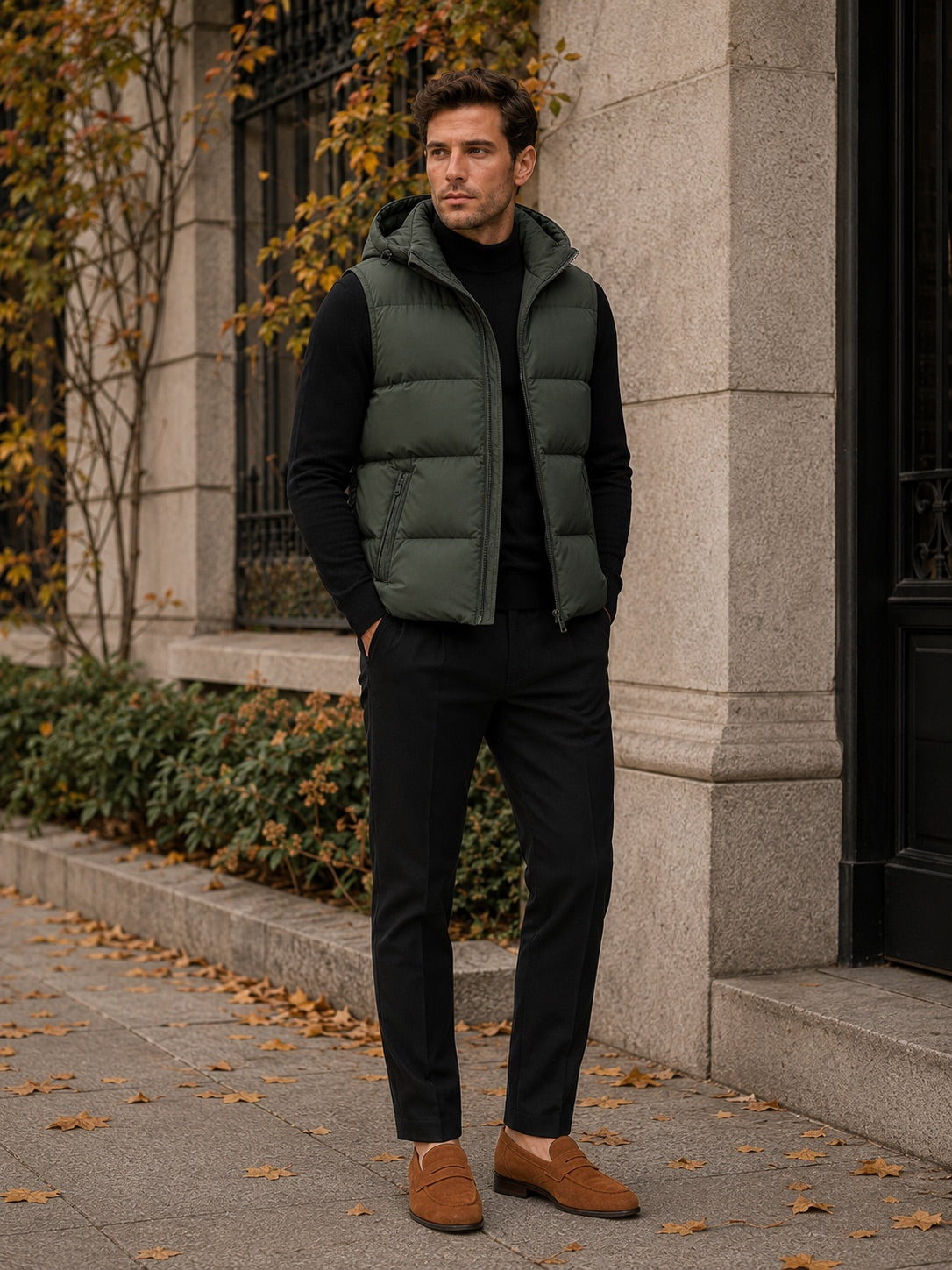 Men’s Hooded Puffer Gilet Thick Warm Autumn Winter Jacket for Casual and Outdoor Wear