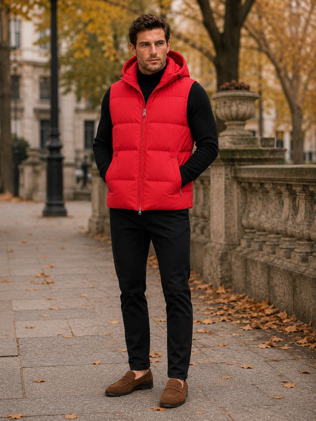 Men’s Hooded Puffer Gilet Thick Warm Autumn Winter Jacket for Casual and Outdoor Wear