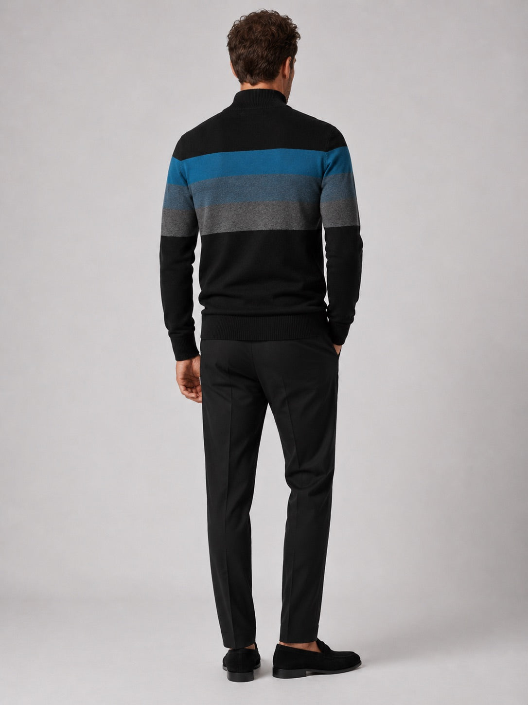 Men’s Quarter Zip Jumper Patchwork Cotton Mock Neck Warm Winter Pullover for Business Casual and Everyday Wear