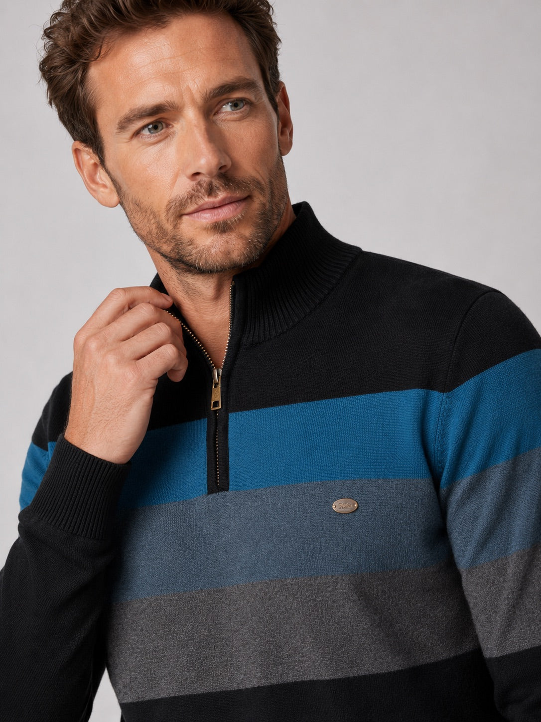 Men’s Quarter Zip Jumper Patchwork Cotton Mock Neck Warm Winter Pullover for Business Casual and Everyday Wear