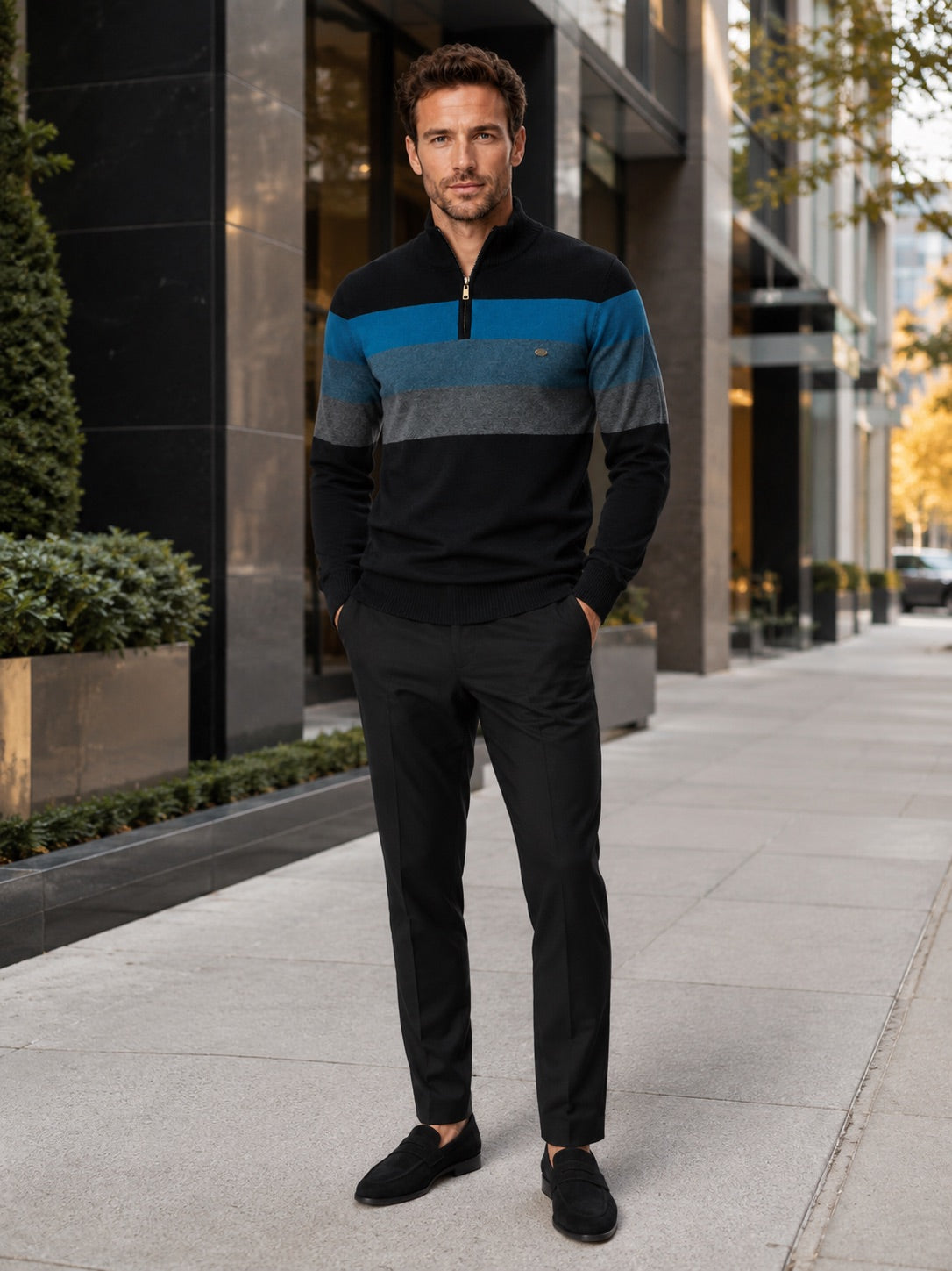 Men’s Quarter Zip Jumper Patchwork Cotton Mock Neck Warm Winter Pullover for Business Casual and Everyday Wear