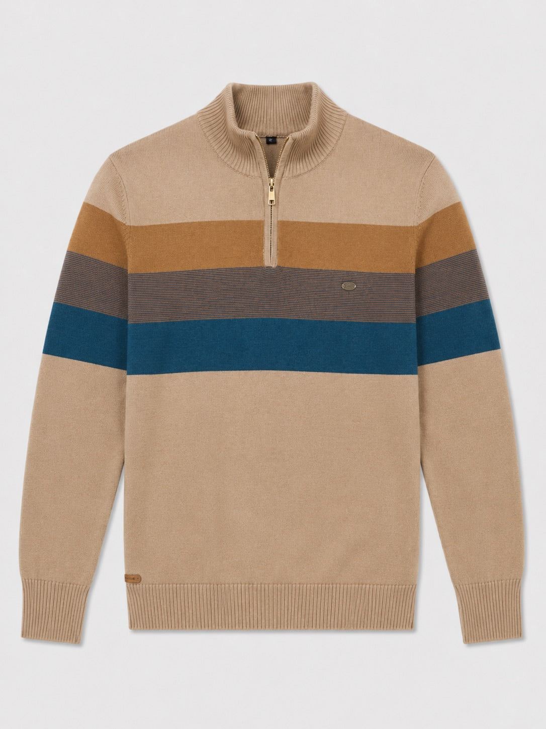 Men’s Quarter Zip Jumper Patchwork Cotton Mock Neck Warm Winter Pullover for Business Casual and Everyday Wear