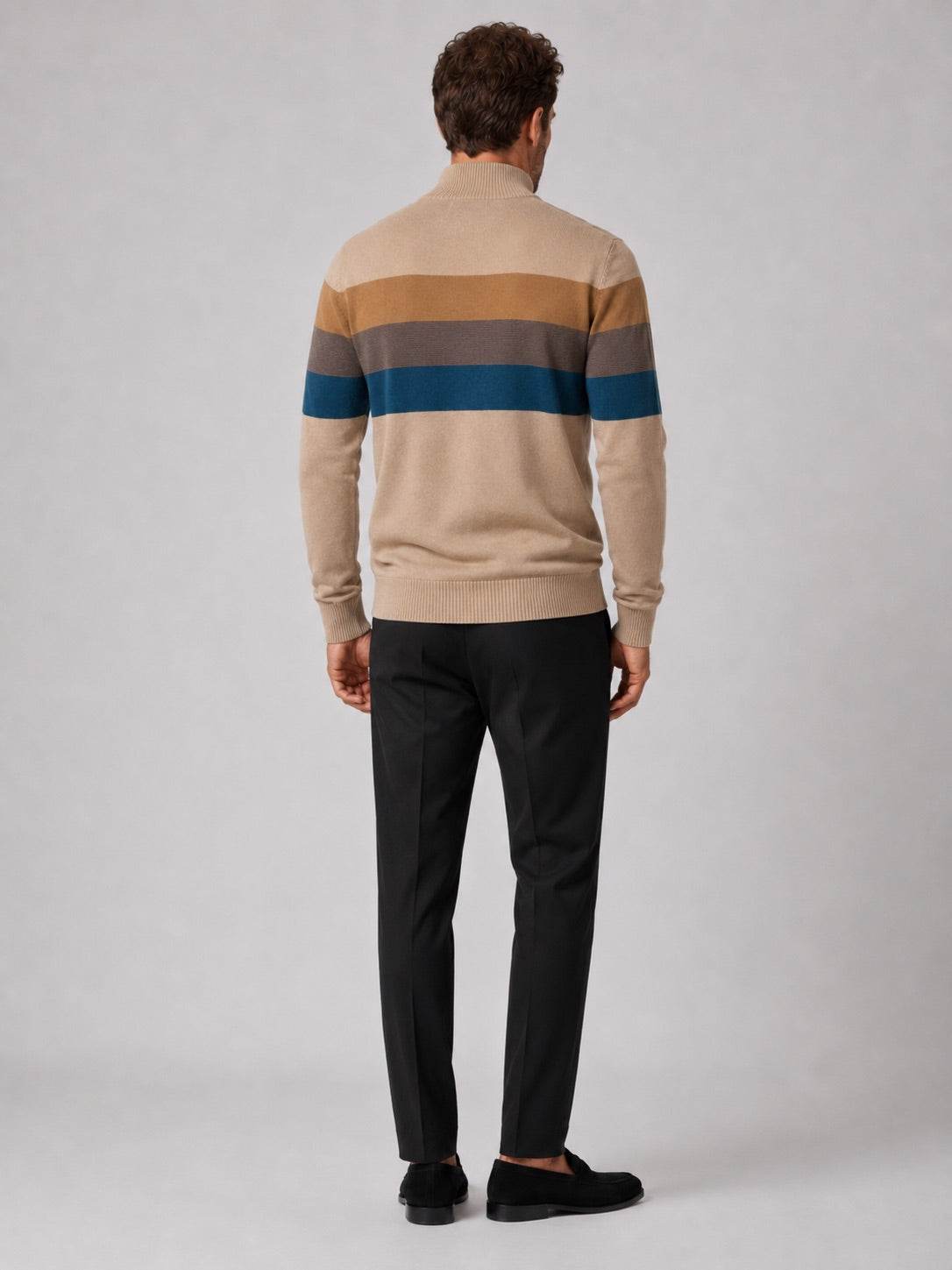 Men’s Quarter Zip Jumper Patchwork Cotton Mock Neck Warm Winter Pullover for Business Casual and Everyday Wear