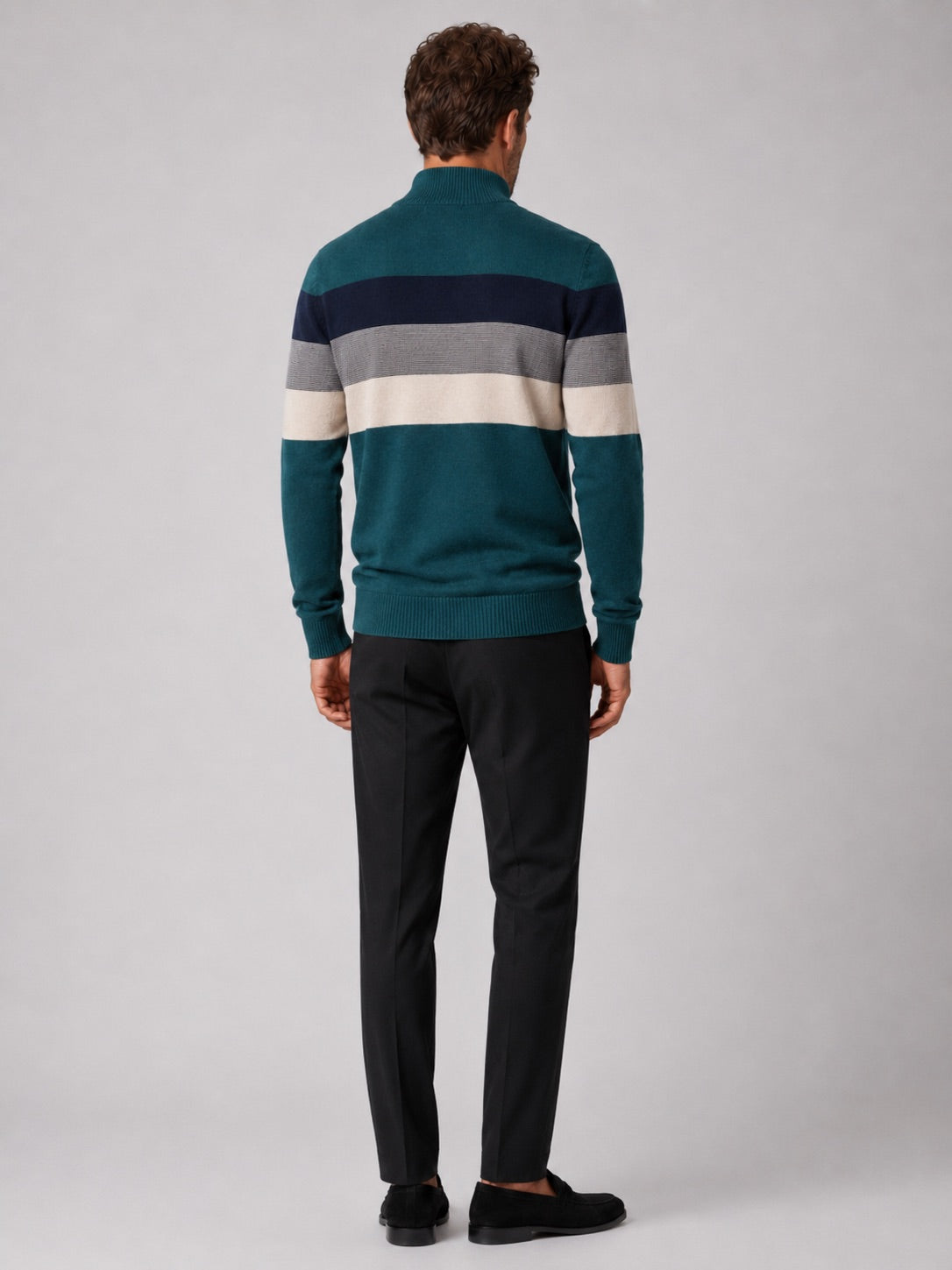 Men’s Quarter Zip Jumper Patchwork Cotton Mock Neck Warm Winter Pullover for Business Casual and Everyday Wear