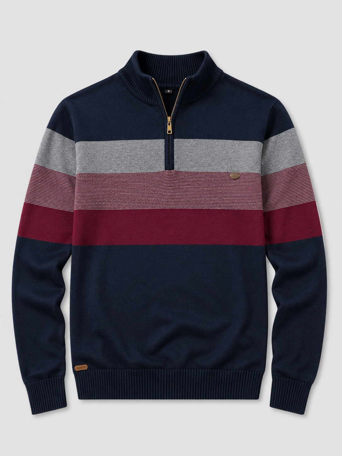 Men’s Quarter Zip Jumper Patchwork Cotton Mock Neck Warm Winter Pullover for Business Casual and Everyday Wear