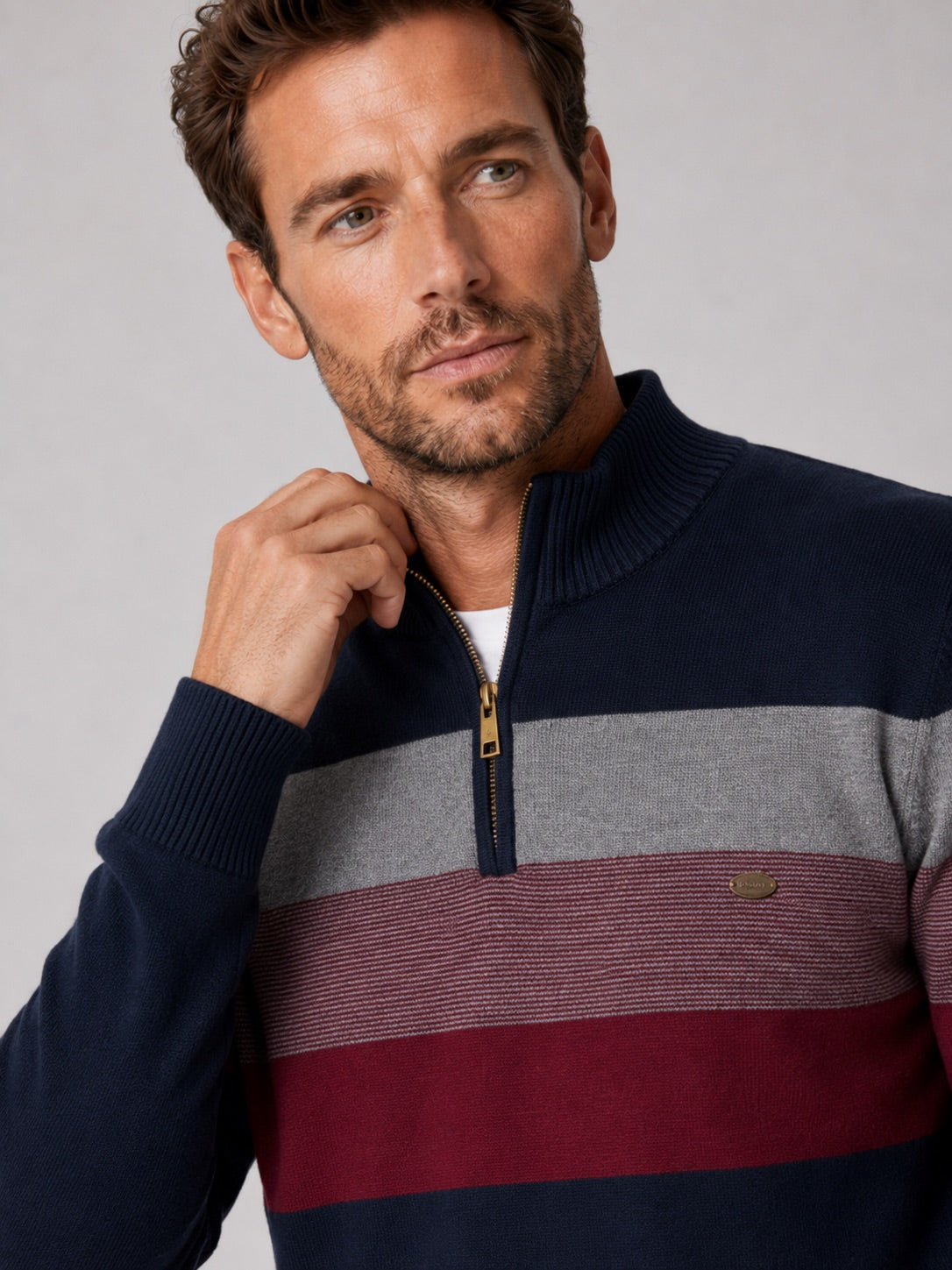 Men’s Quarter Zip Jumper Patchwork Cotton Mock Neck Warm Winter Pullover for Business Casual and Everyday Wear