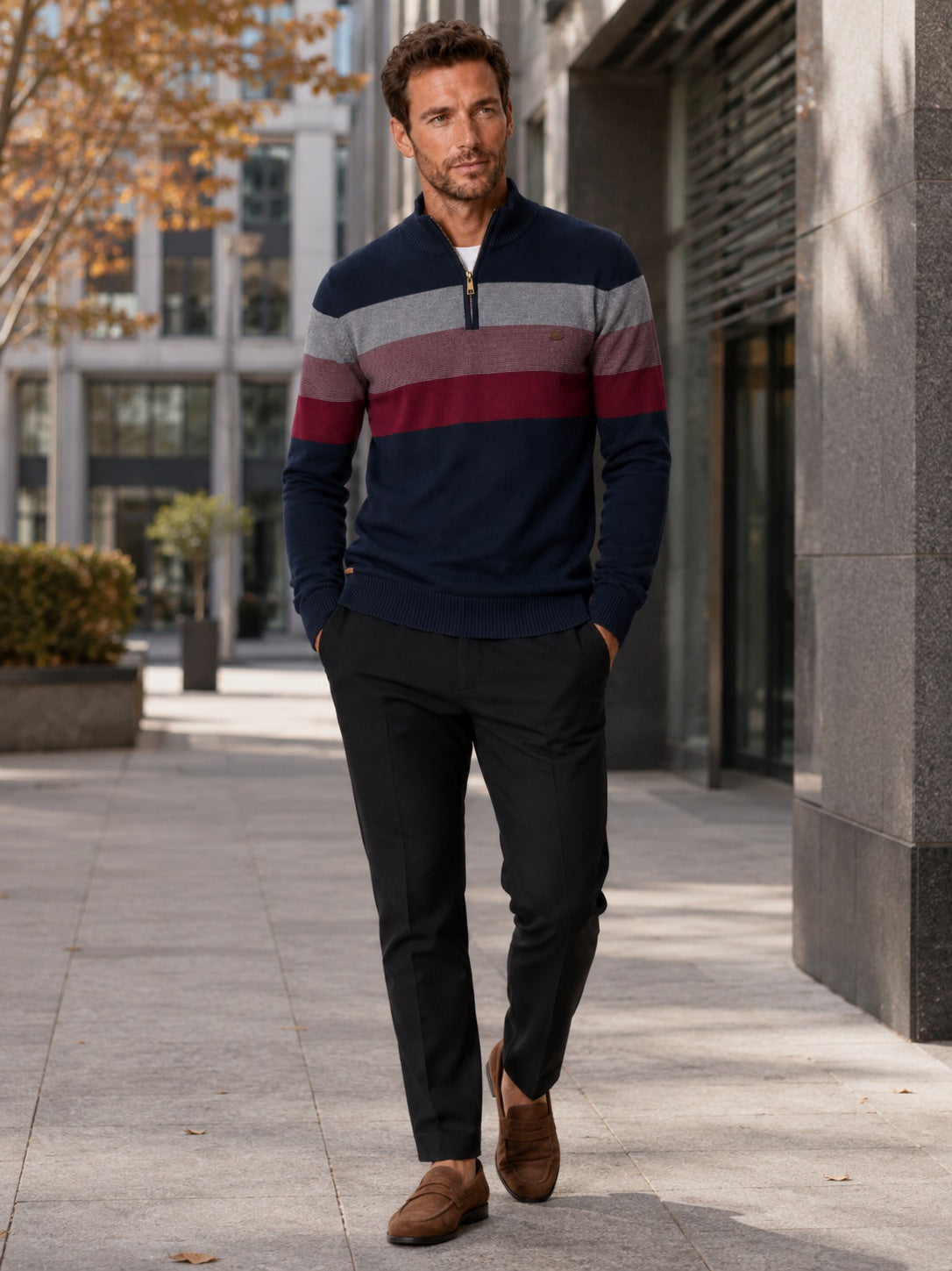 Men’s Quarter Zip Jumper Patchwork Cotton Mock Neck Warm Winter Pullover for Business Casual and Everyday Wear