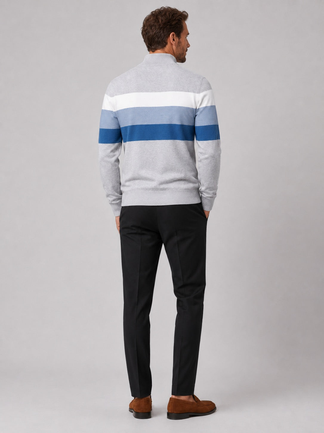 Men’s Quarter Zip Jumper Patchwork Cotton Mock Neck Warm Winter Pullover for Business Casual and Everyday Wear