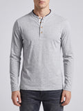 Men's Slim-Fit Long Sleeve Henley Shirt, Cotton Button Collar