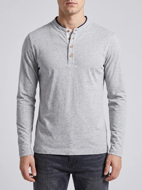 Men's Slim-Fit Long Sleeve Henley Shirt, Cotton Button Collar