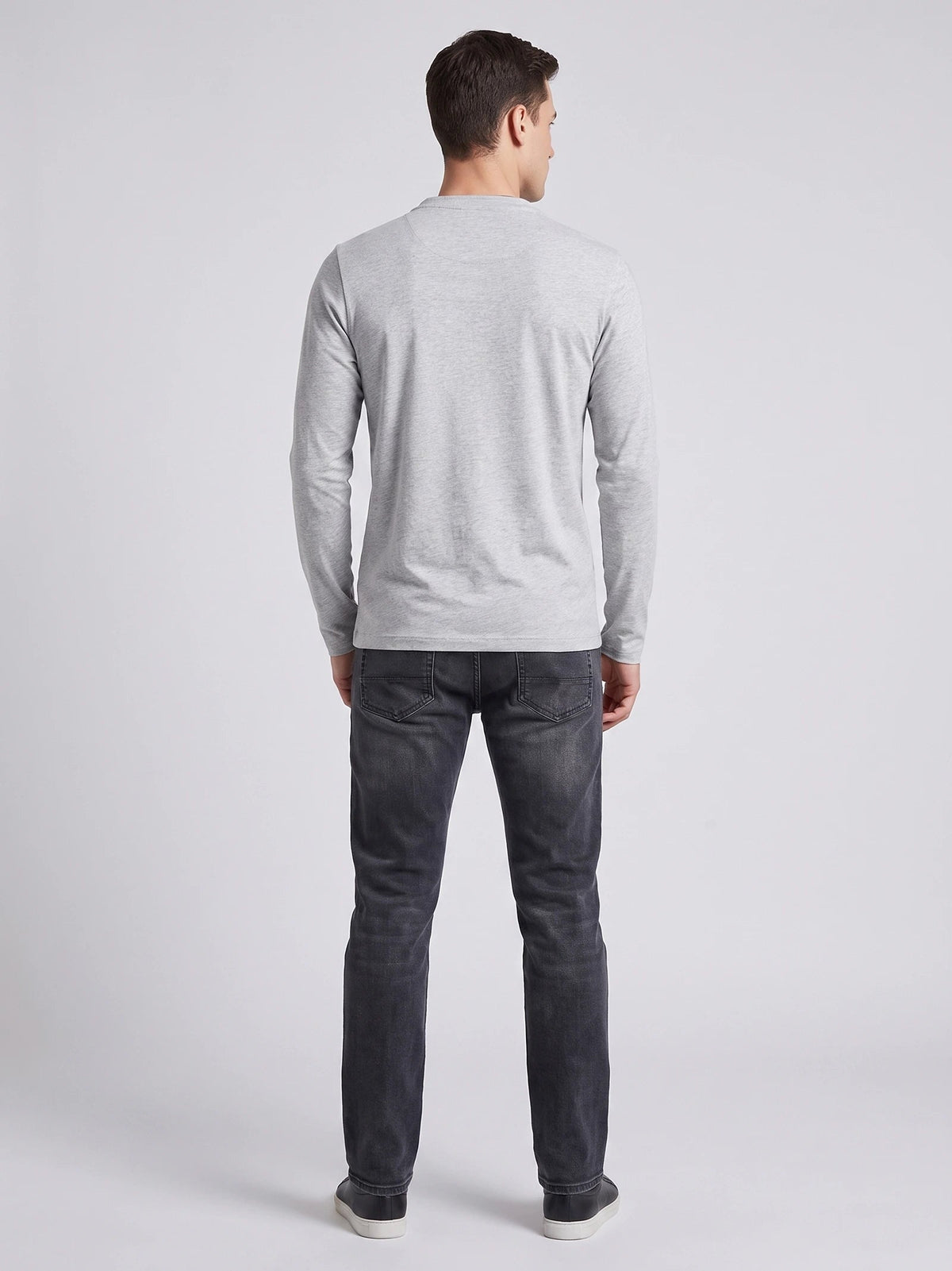 Men's Slim-Fit Long Sleeve Henley Shirt, Cotton Button Collar