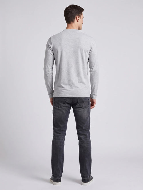 Men's Slim-Fit Long Sleeve Henley Shirt, Cotton Button Collar