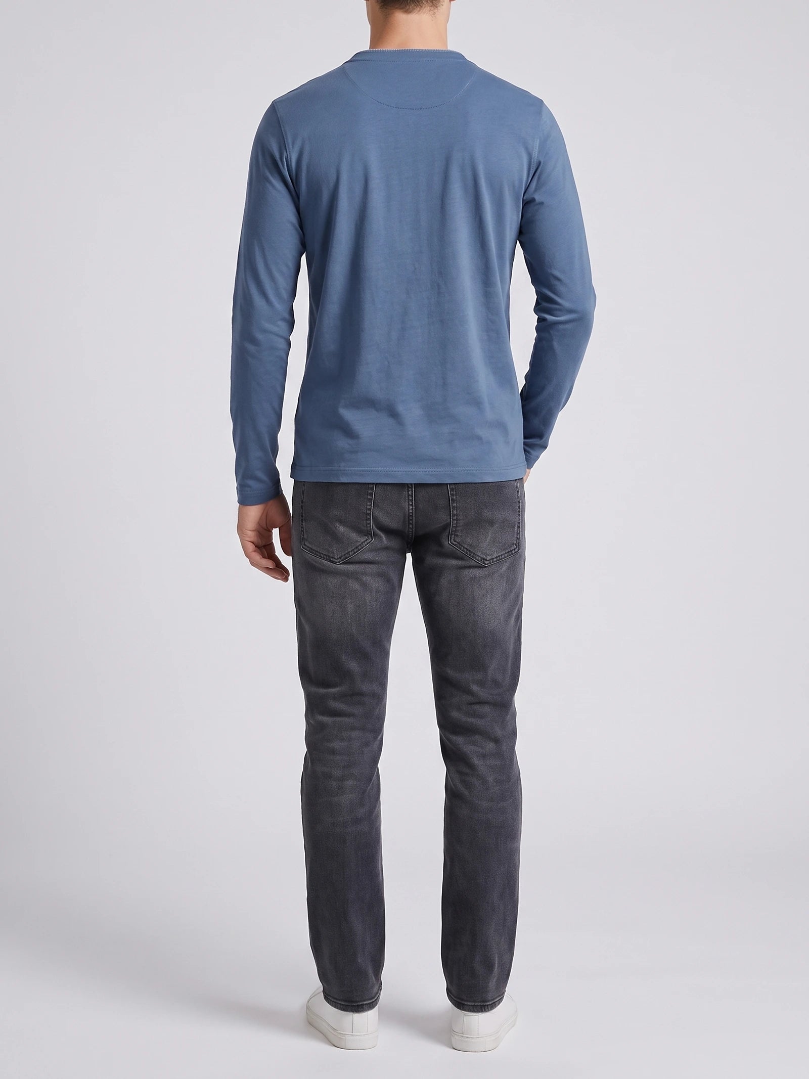 Men's Slim-Fit Long Sleeve Henley Shirt, Cotton Button Collar