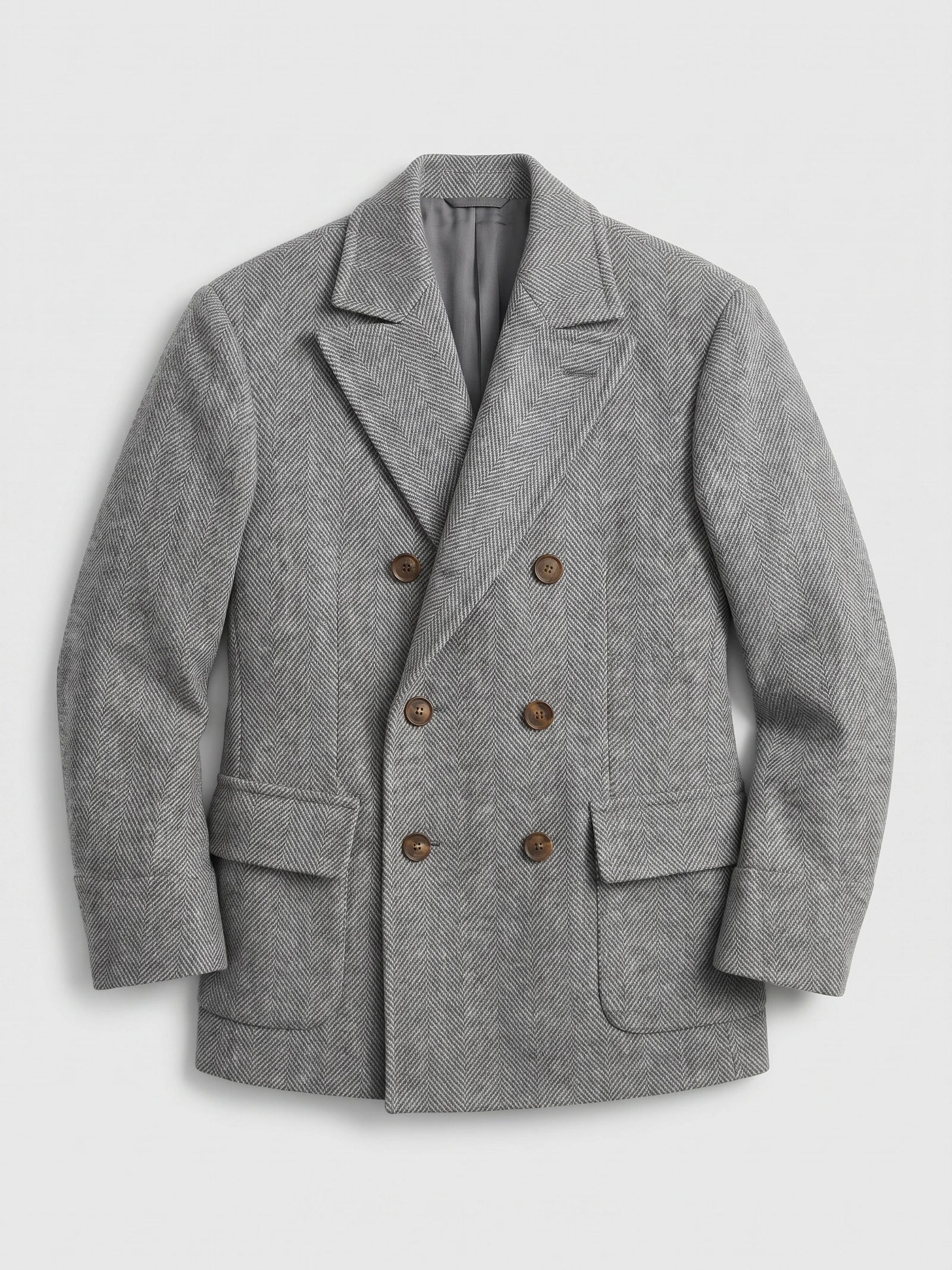 Men's Suit Coat Double-Breasted Herringbone Wool Blazer for Business Casual