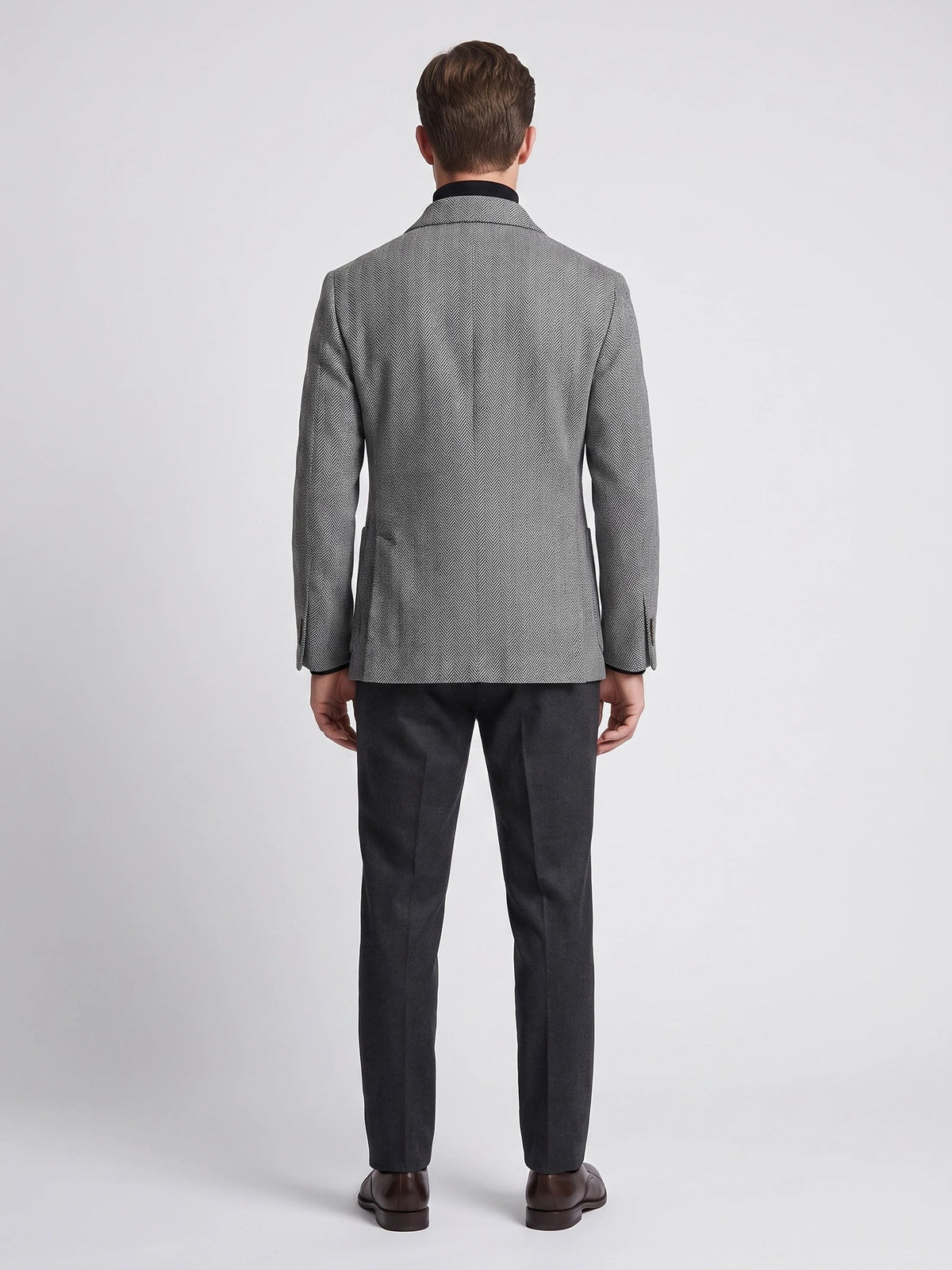 Men's Suit Coat Double-Breasted Herringbone Wool Blazer for Business Casual