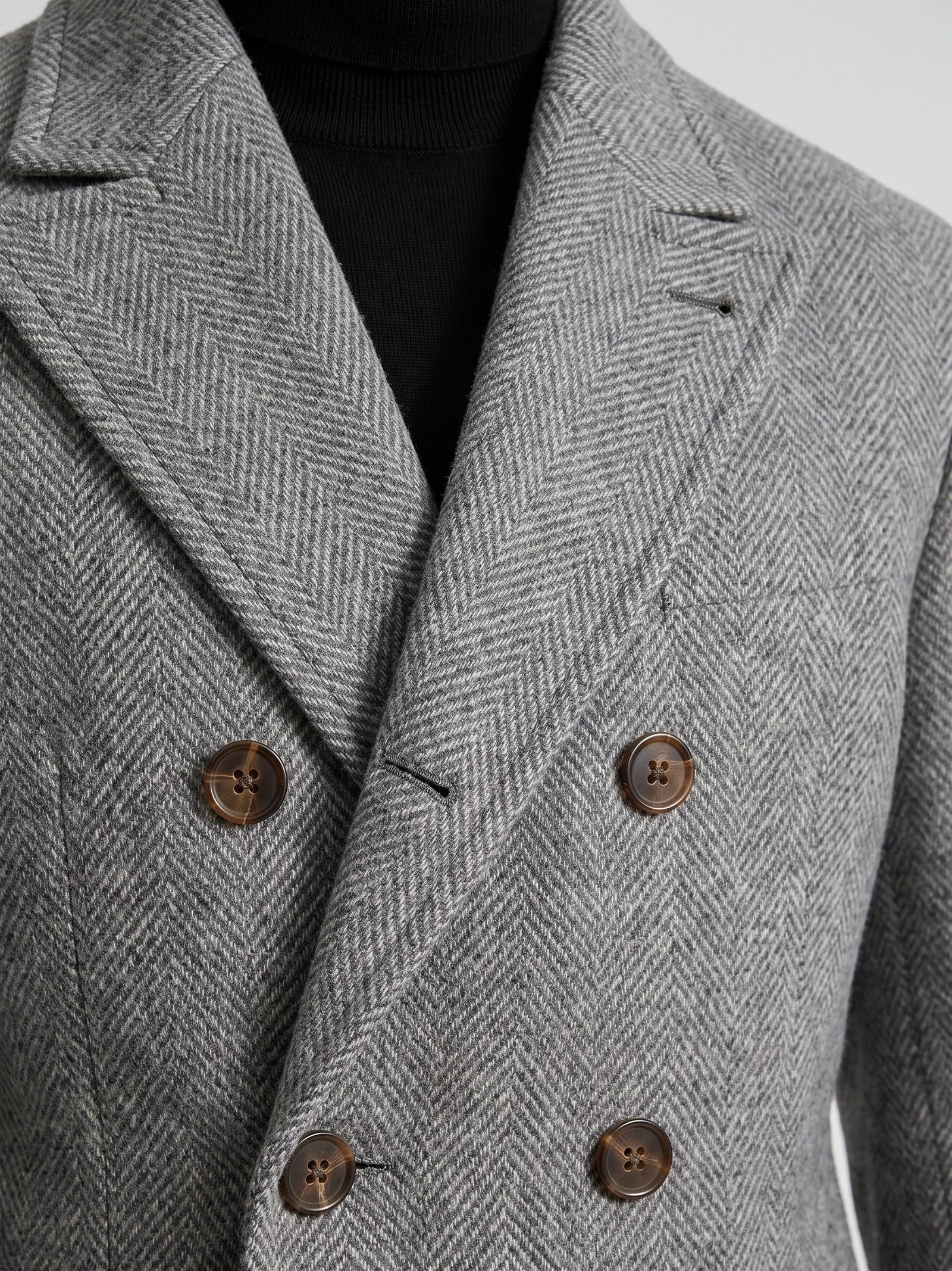 Men's Suit Coat Double-Breasted Herringbone Wool Blazer for Business Casual