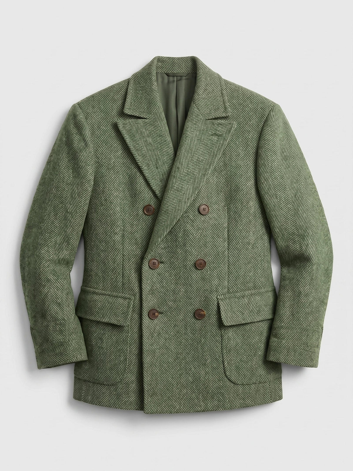 Men's Suit Coat Double-Breasted Herringbone Wool Blazer for Business Casual