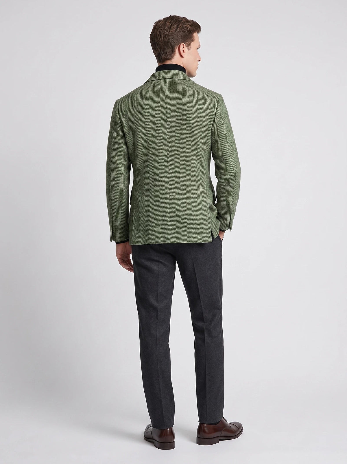 Men's Suit Coat Double-Breasted Herringbone Wool Blazer for Business Casual