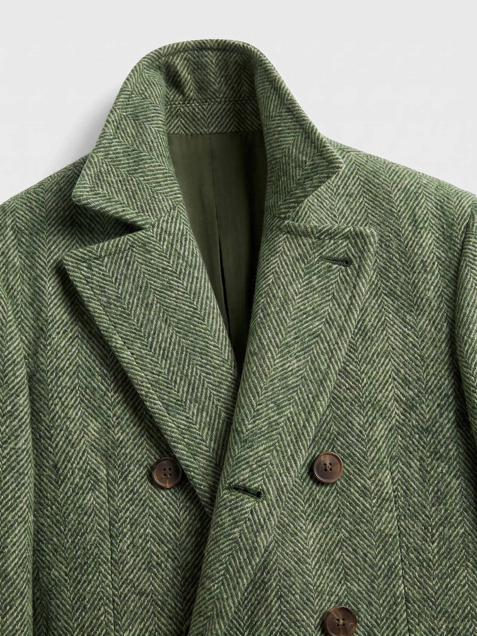 Men's Suit Coat Double-Breasted Herringbone Wool Blazer for Business Casual