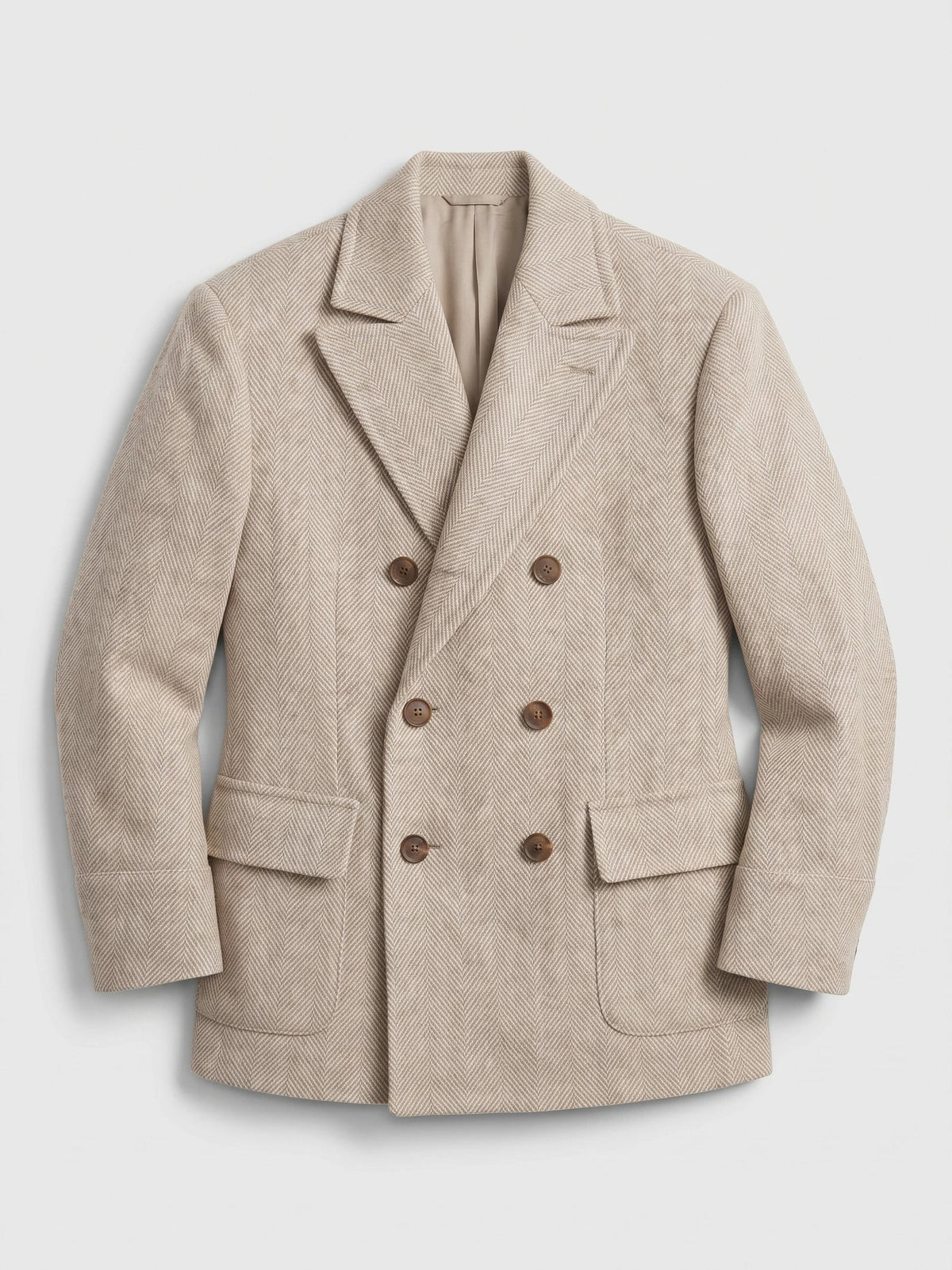 Men's Suit Coat Double-Breasted Herringbone Wool Blazer for Business Casual