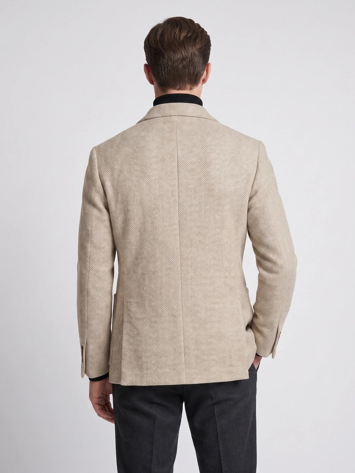 Men's Suit Coat Double-Breasted Herringbone Wool Blazer for Business Casual