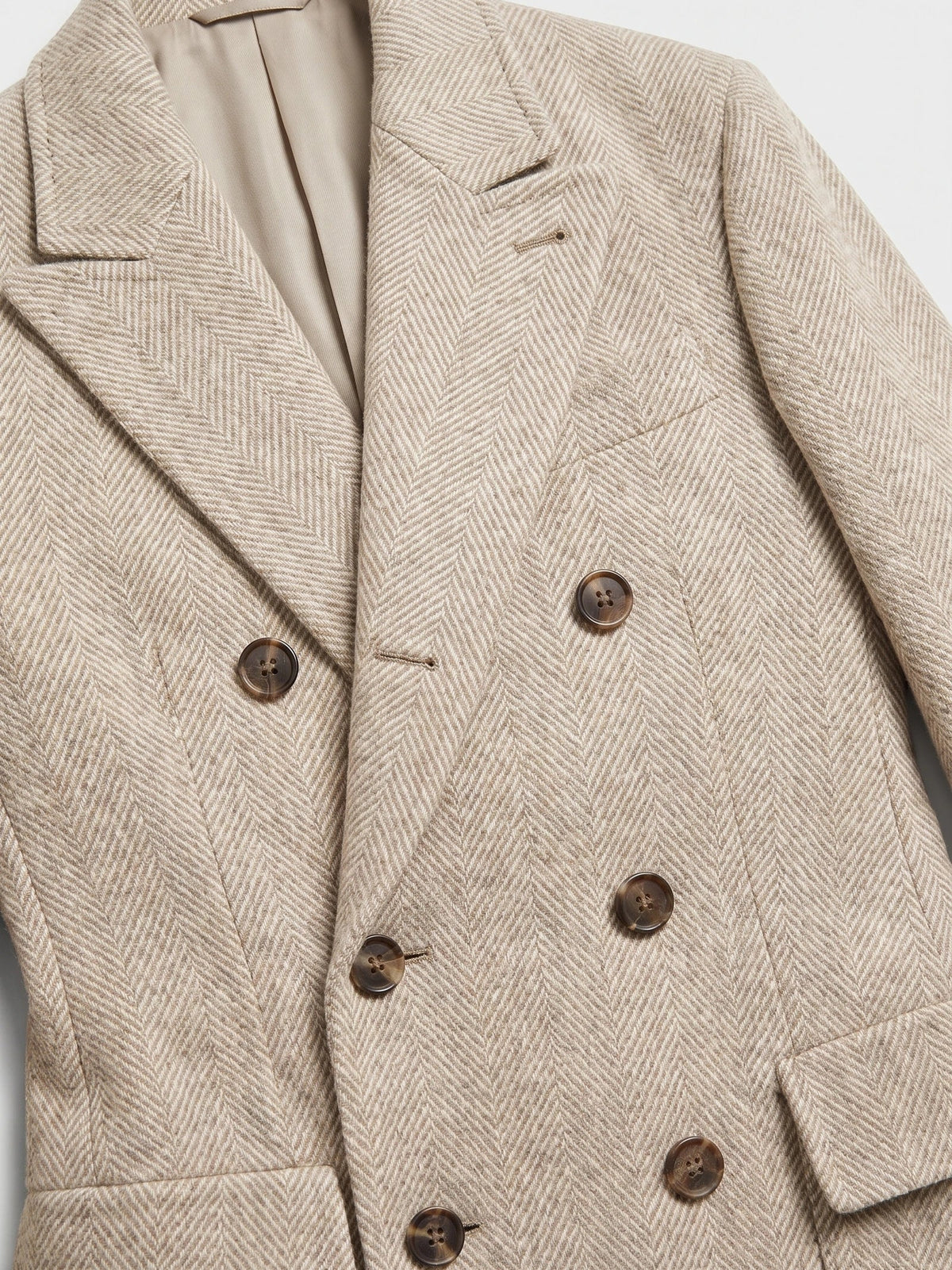 Men's Suit Coat Double-Breasted Herringbone Wool Blazer for Business Casual