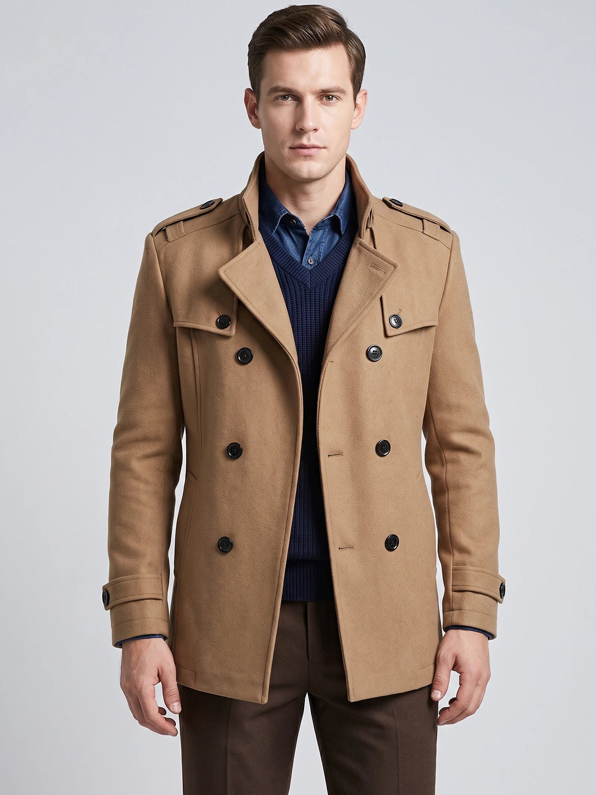 Men's Long Wool Overcoat for Casual Wear