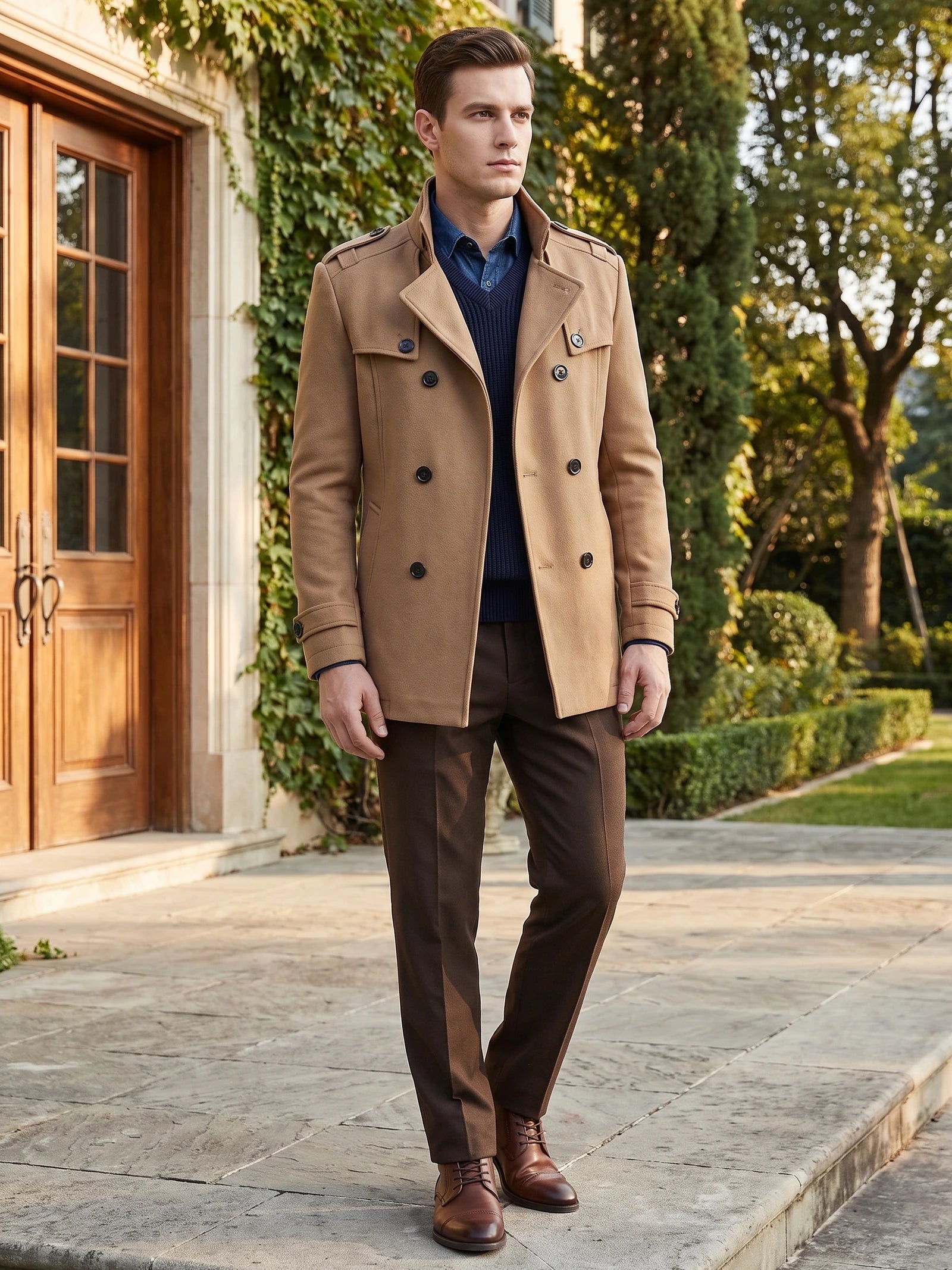 Men's Long Wool Overcoat for Casual Wear
