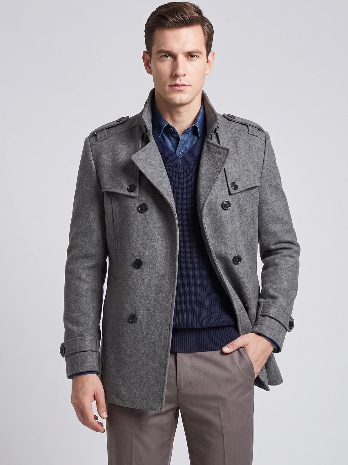Men's Long Wool Overcoat for Casual Wear