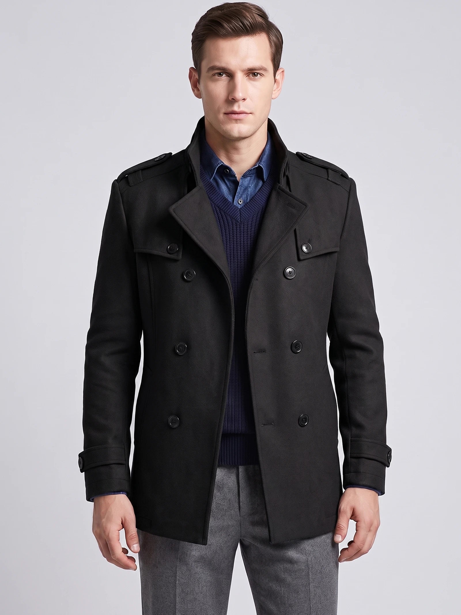 Men's Long Wool Overcoat for Casual Wear
