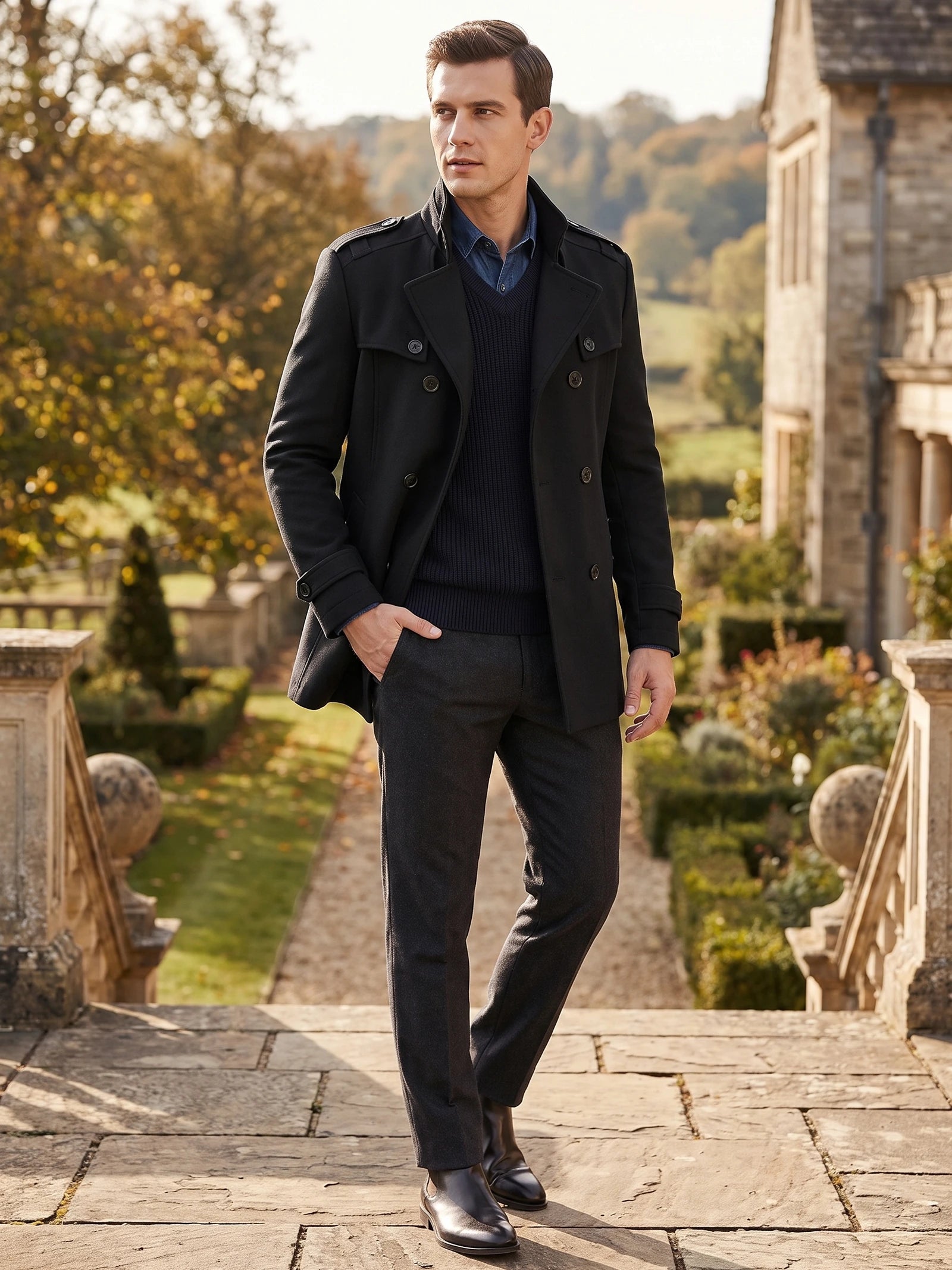 Men's Long Wool Overcoat for Casual Wear
