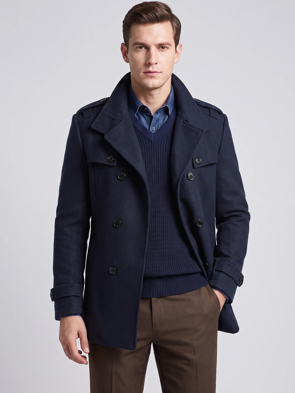 Men's Long Wool Overcoat for Casual Wear