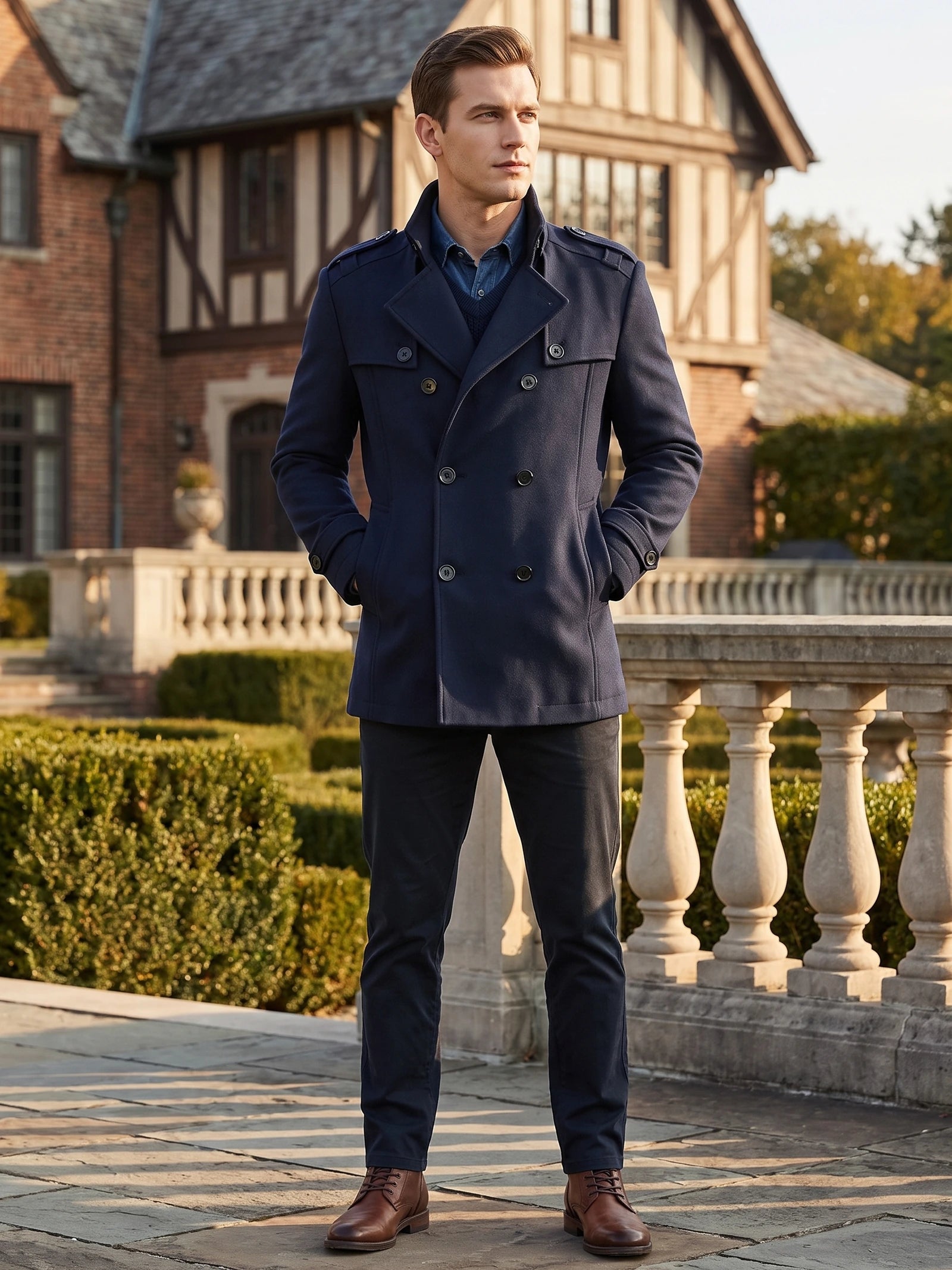 Men's Long Wool Overcoat for Casual Wear
