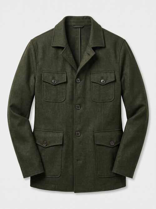 Men's Tweed Jacket, Single-Breasted Wool Blend Slim-Fit Blazer for Autumn Winter