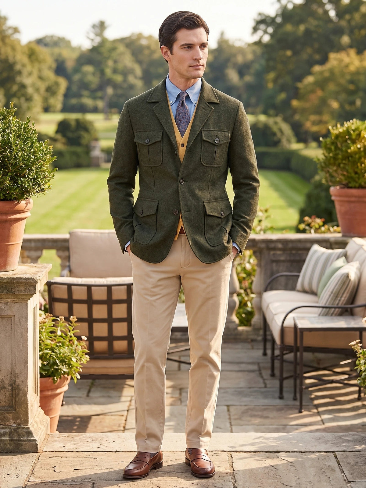 Men's Tweed Jacket, Single-Breasted Wool Blend Slim-Fit Blazer for Autumn Winter