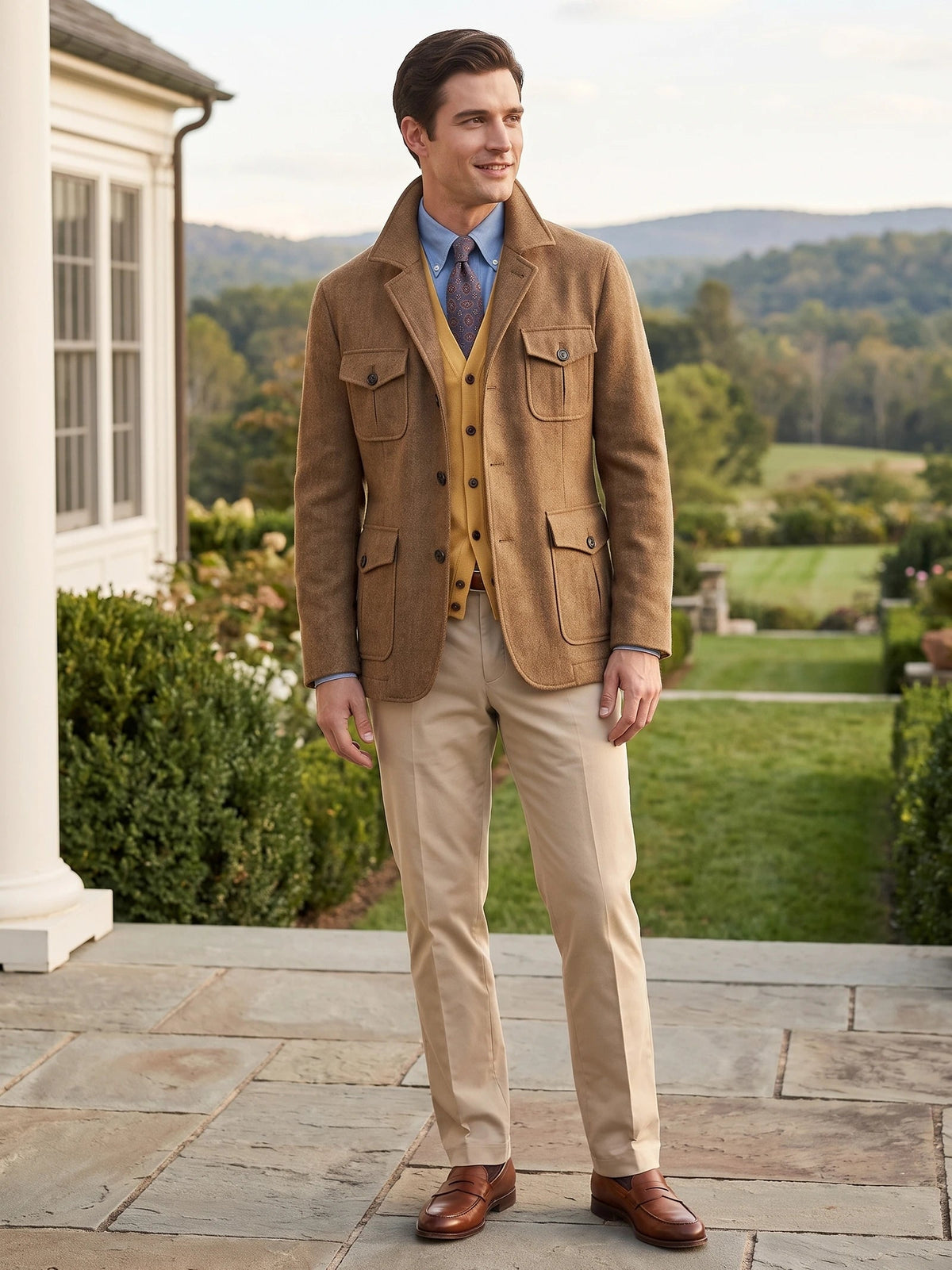 Men's Tweed Jacket, Single-Breasted Wool Blend Slim-Fit Blazer for Autumn Winter
