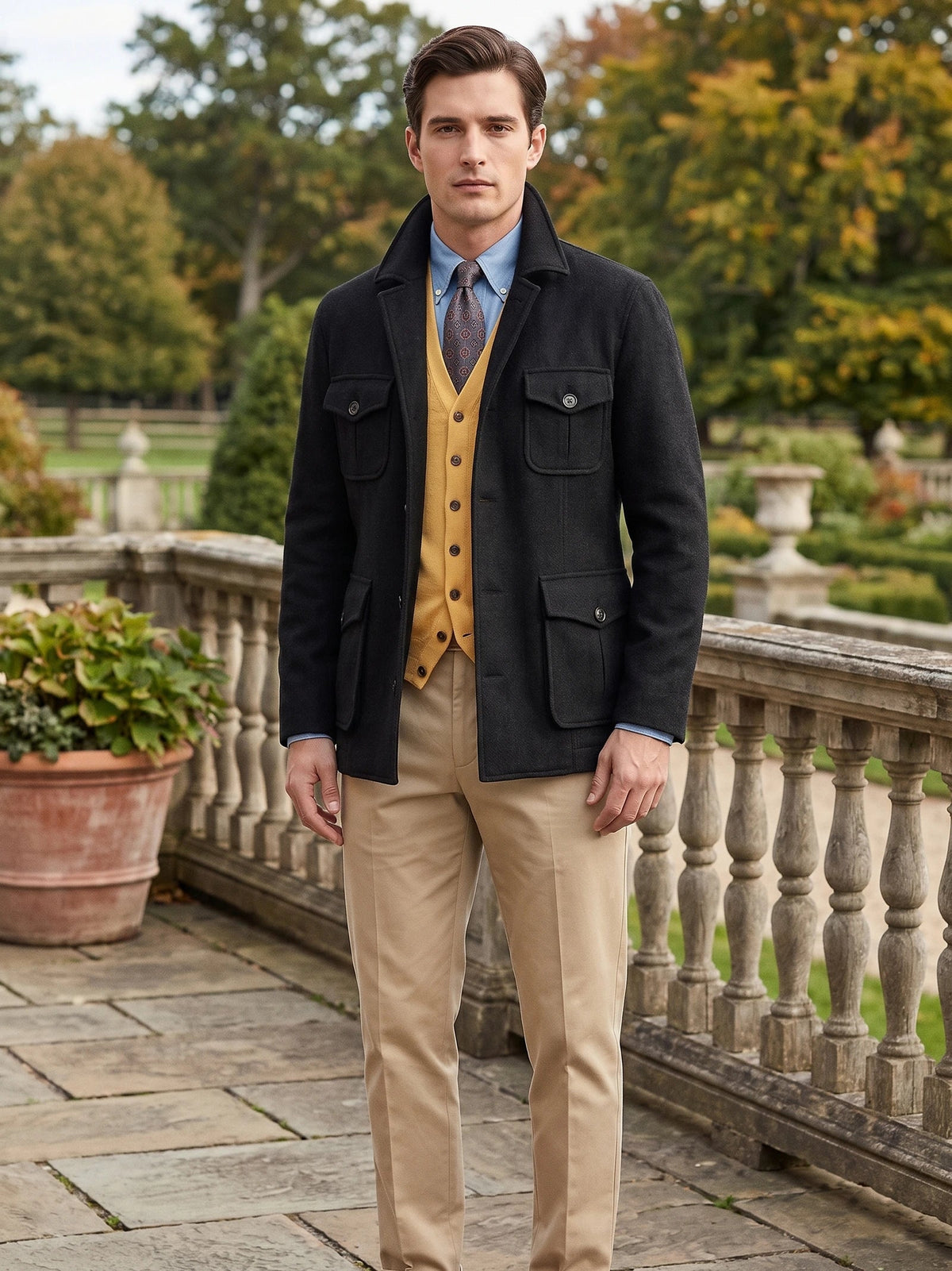 Men's Tweed Jacket, Single-Breasted Wool Blend Slim-Fit Blazer for Autumn Winter