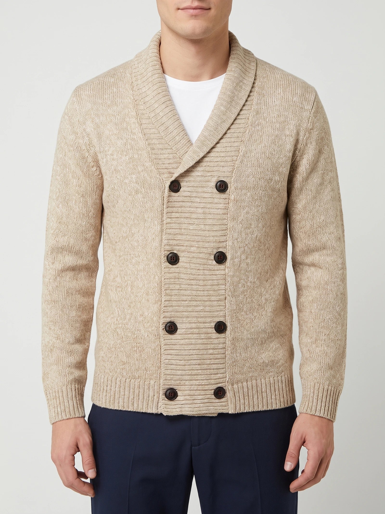 Men's Cardigan Jumper Double-Button Open Front Knit Autumn Winter Casual Wear
