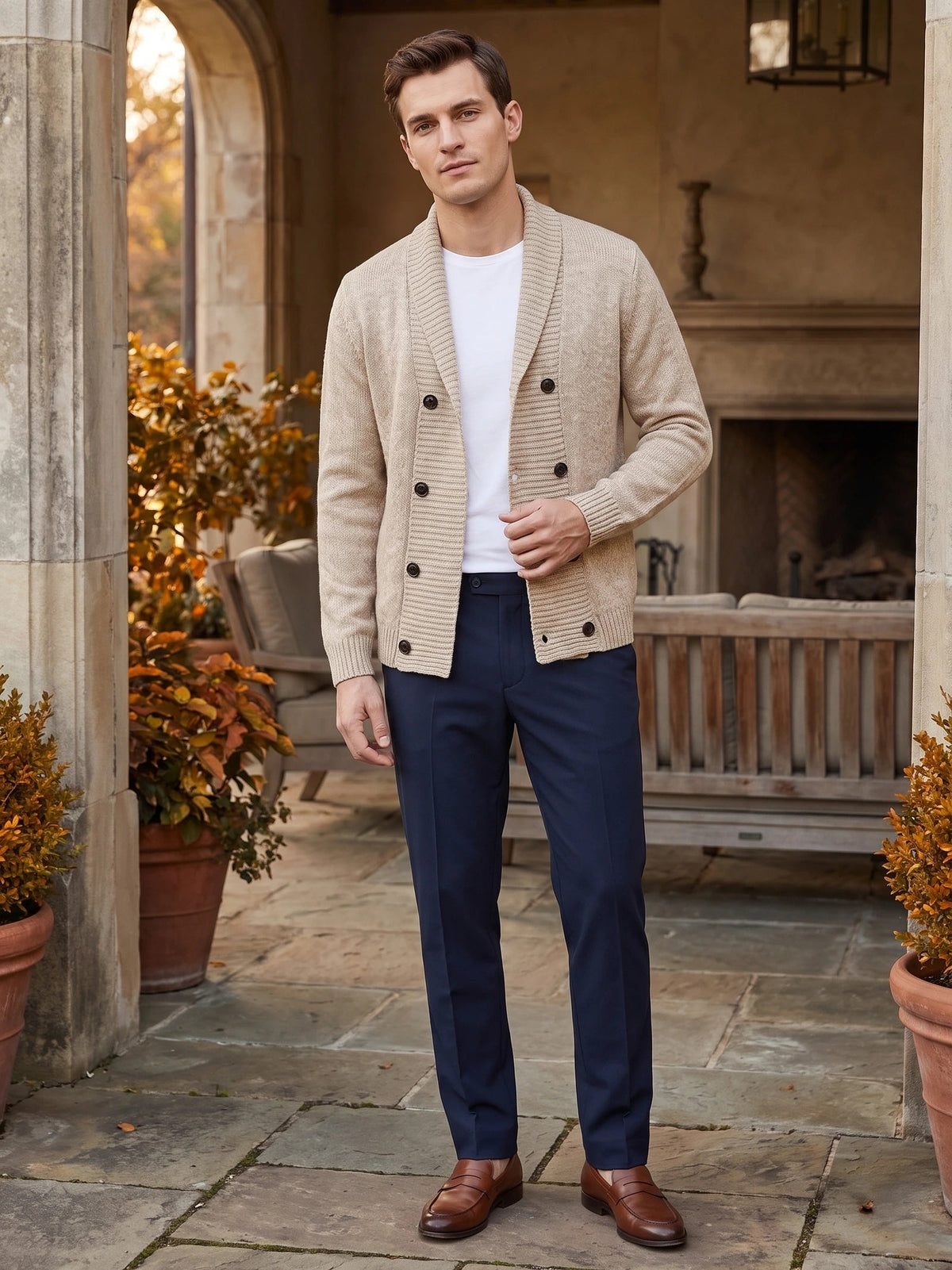 Men's Cardigan Jumper Double-Button Open Front Knit Autumn Winter Casual Wear
