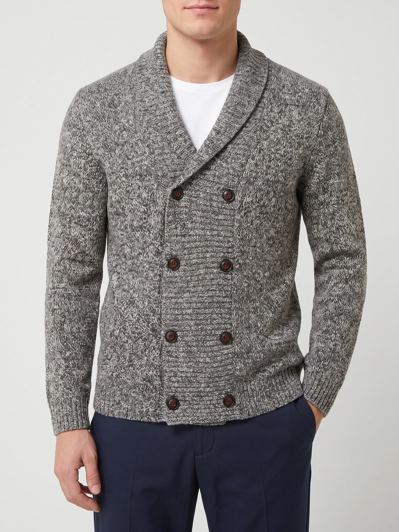 Men's Cardigan Jumper Double-Button Open Front Knit Autumn Winter Casual Wear