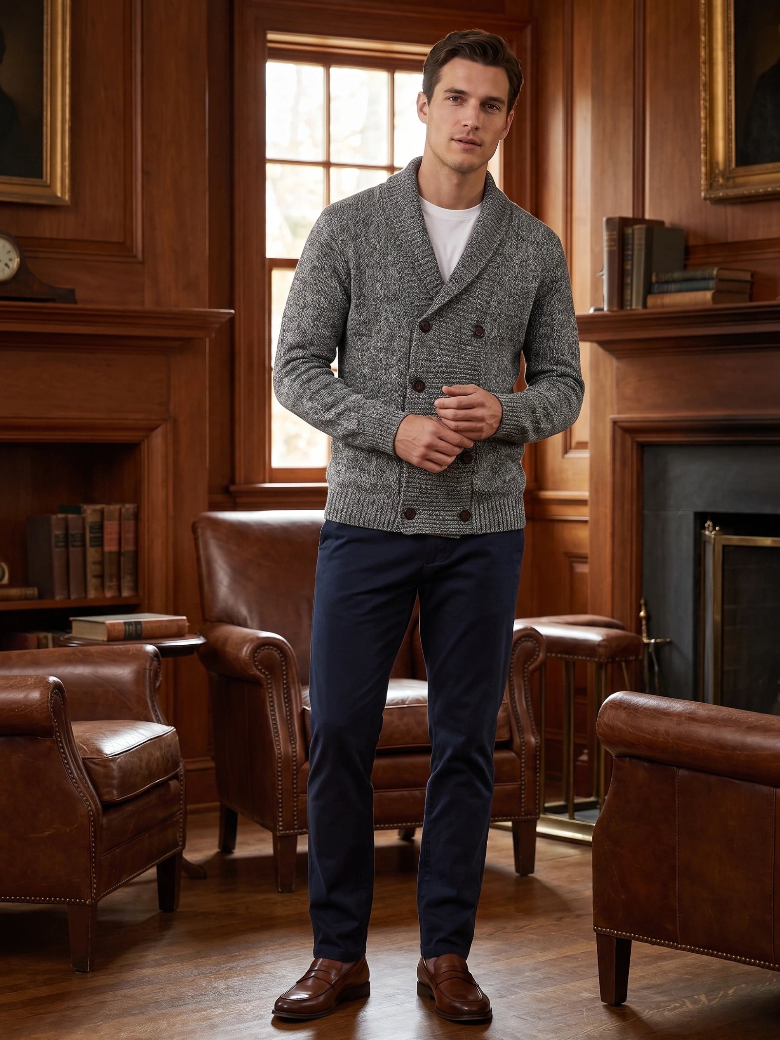 Men's Cardigan Jumper Double-Button Open Front Knit Autumn Winter Casual Wear
