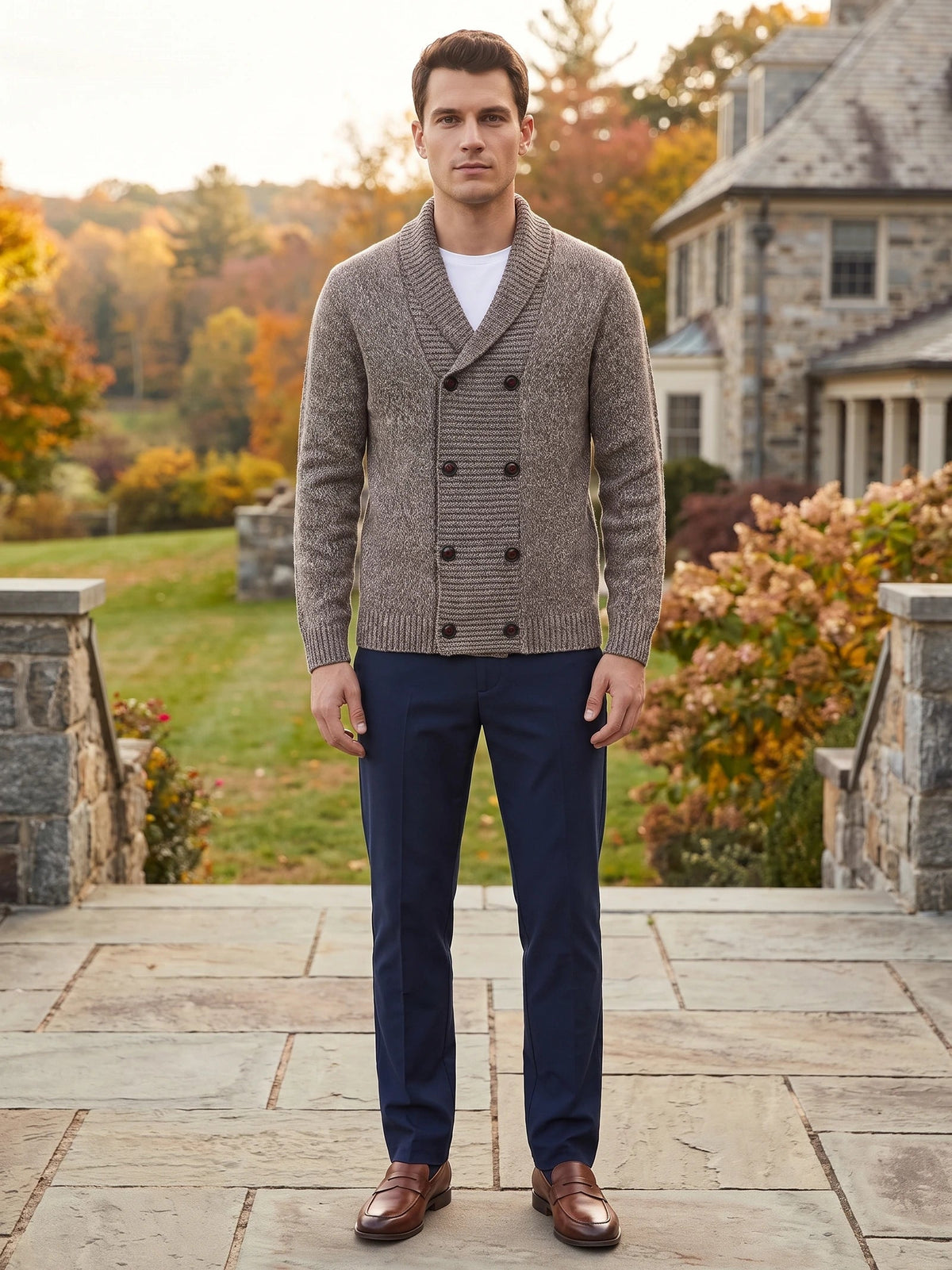 Men's Cardigan Jumper Double-Button Open Front Knit Autumn Winter Casual Wear