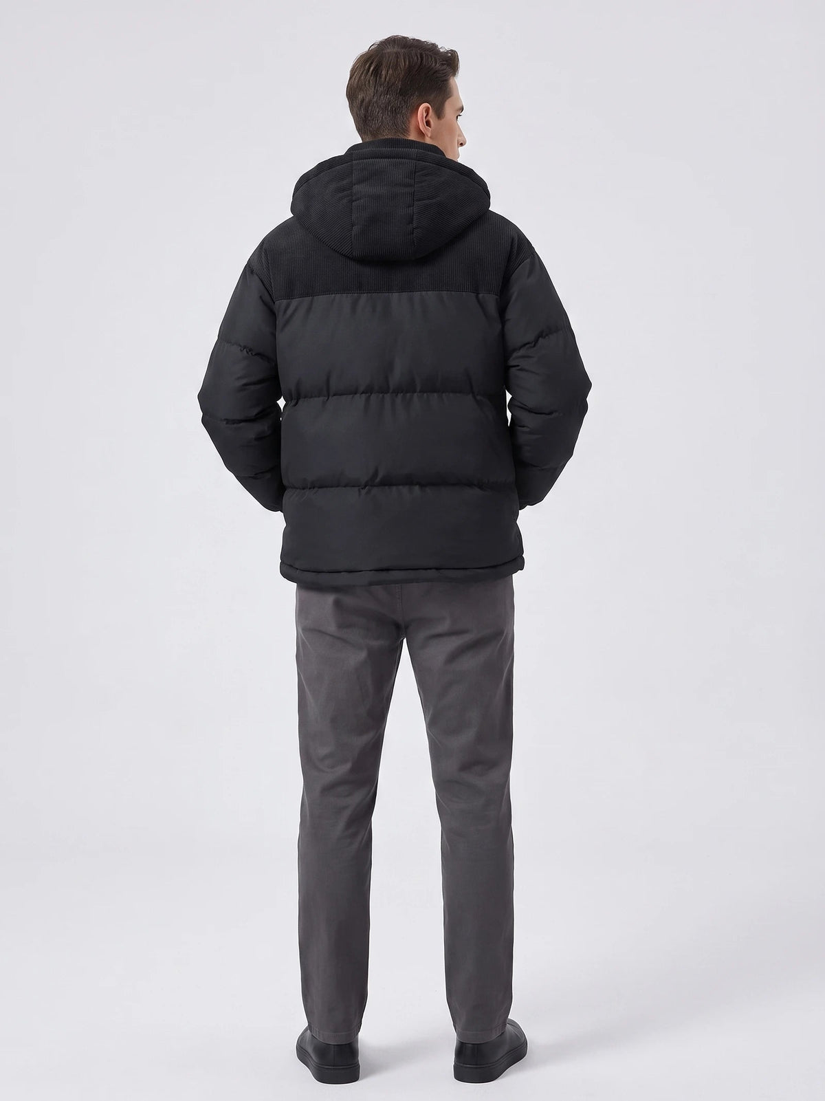 Men's Padded Puffer Jacket with Hood, Fleece-Lined Winter Jacket