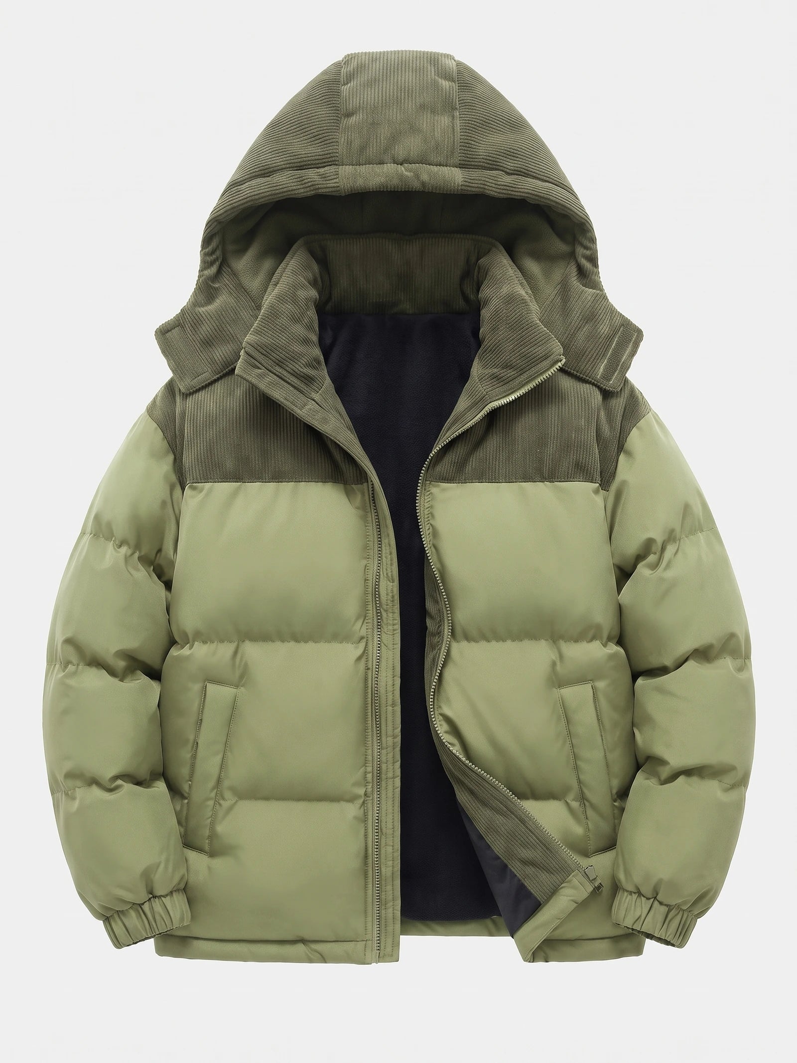 Men's Padded Puffer Jacket with Hood, Fleece-Lined Winter Jacket