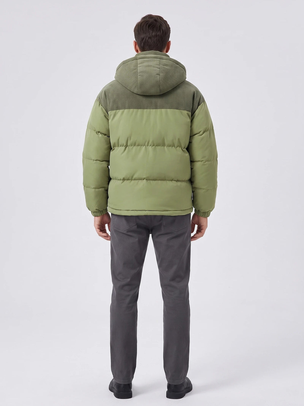 Men's Padded Puffer Jacket with Hood, Fleece-Lined Winter Jacket