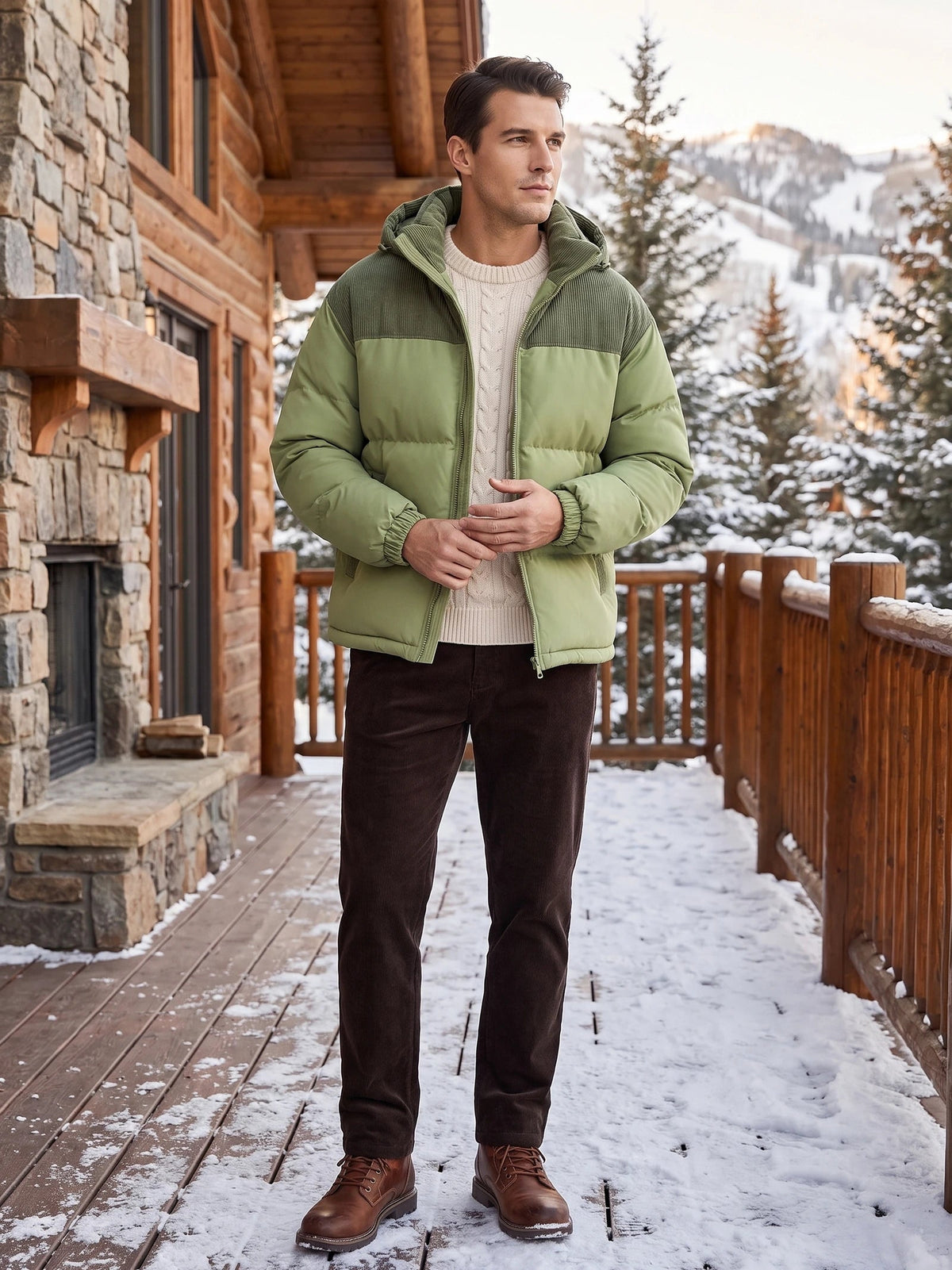 Men's Padded Puffer Jacket with Hood, Fleece-Lined Winter Jacket