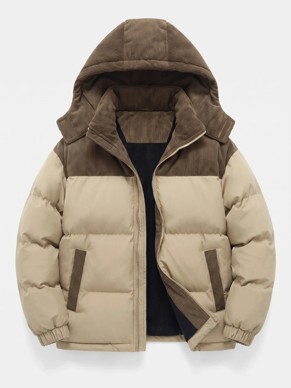 Men's Padded Puffer Jacket with Hood, Fleece-Lined Winter Jacket