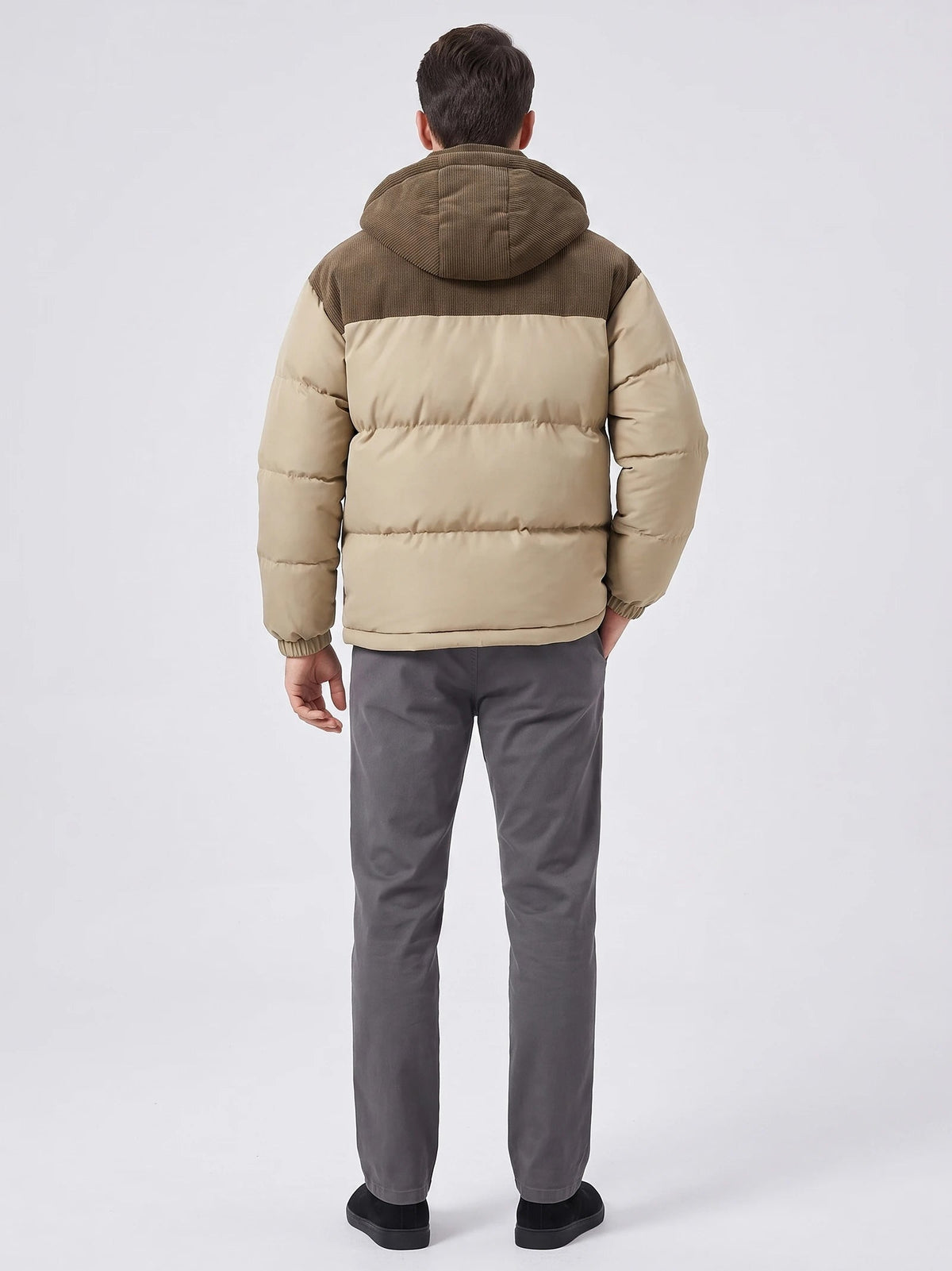 Men's Padded Puffer Jacket with Hood, Fleece-Lined Winter Jacket