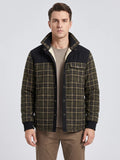 Men's Fleece Lined Check Shirt Jacket, Green Brown Autumn Jacket