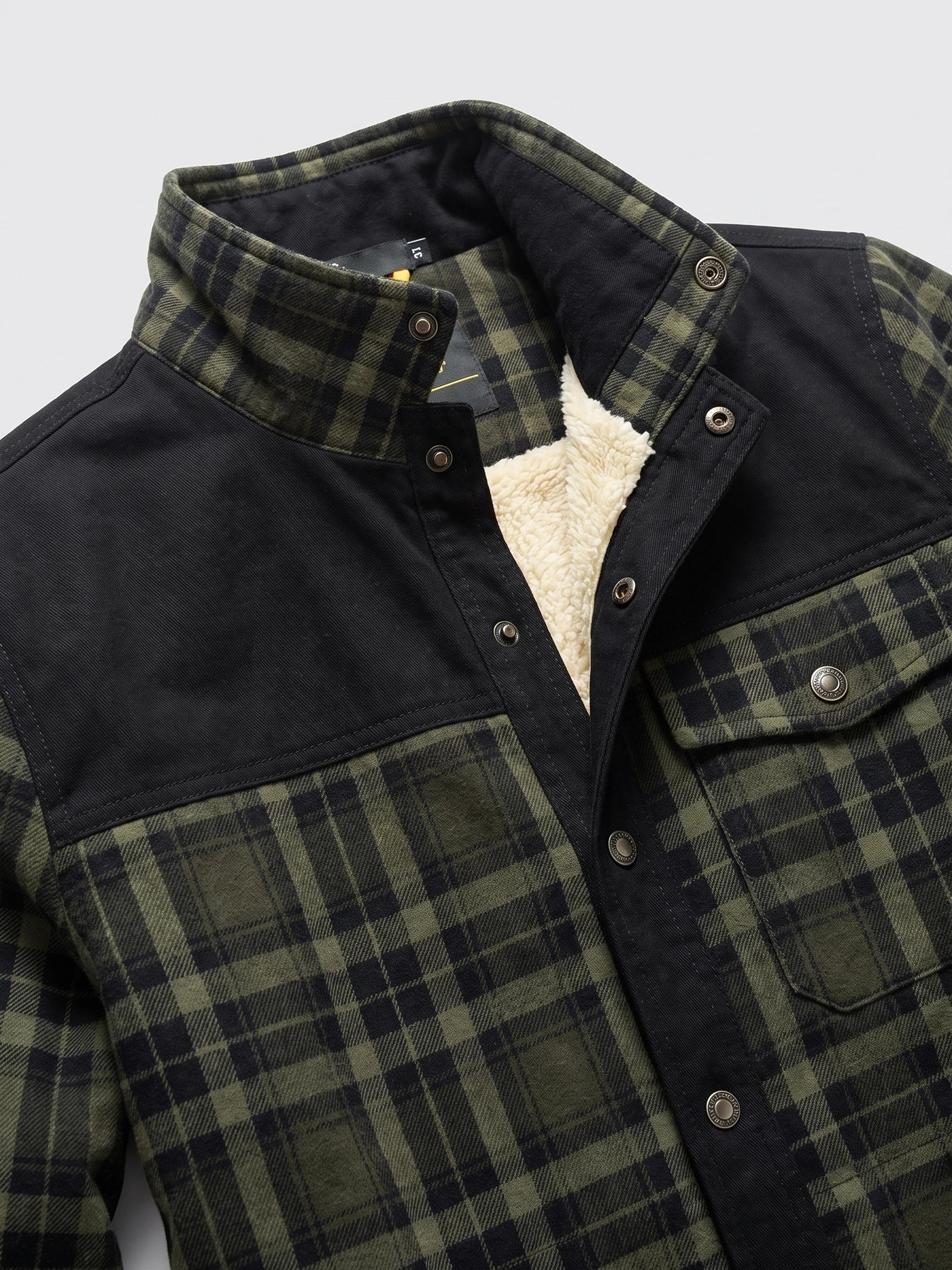 Men's Fleece Lined Check Shirt Jacket, Green Brown Autumn Jacket